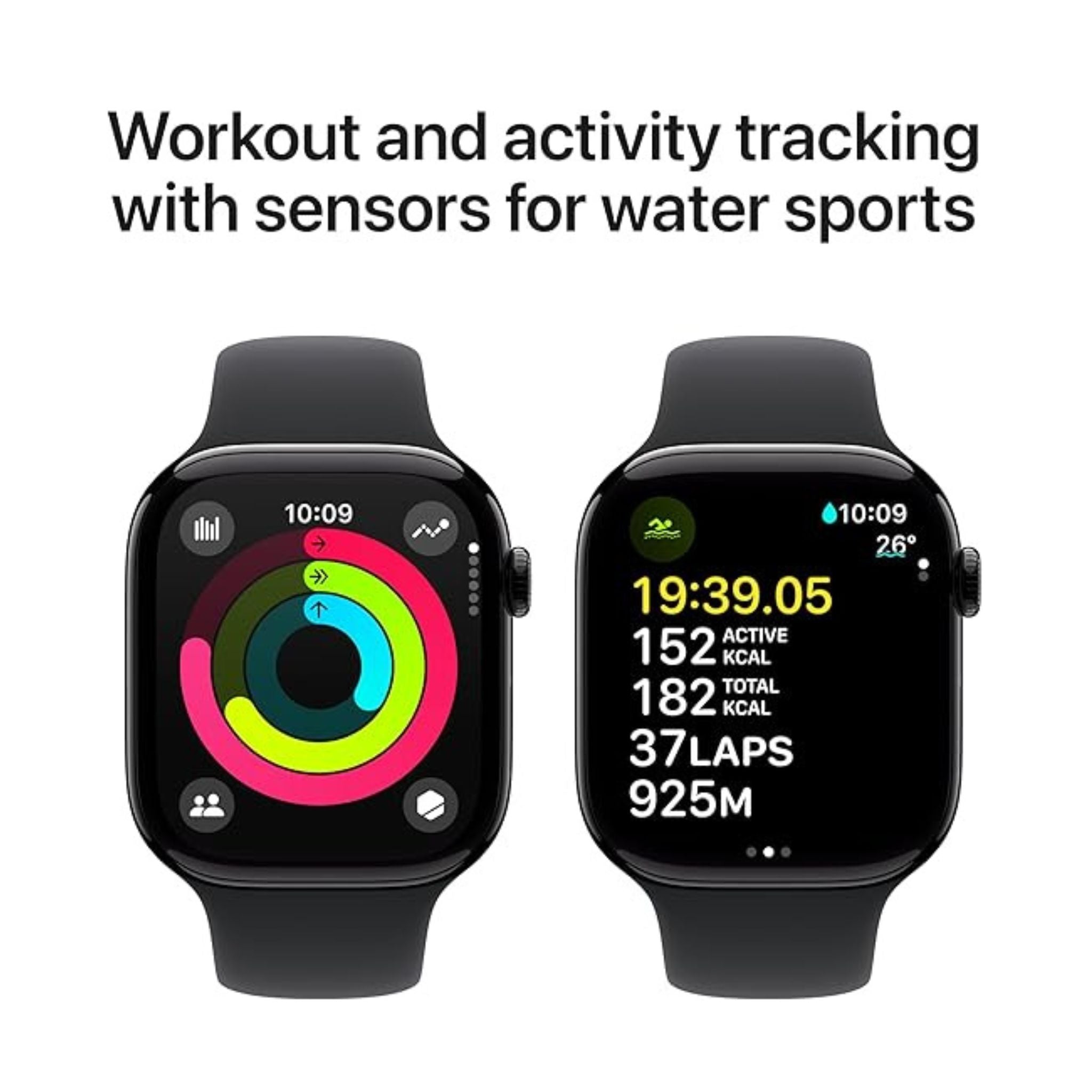 Apple Watch Series 10 GPS 42 mm Smartwatch with Jet Black Aluminium Case with Black Sport Band - S/M. Fitness Tracker, ECG App, Always-On Retina Display, Water Resistant