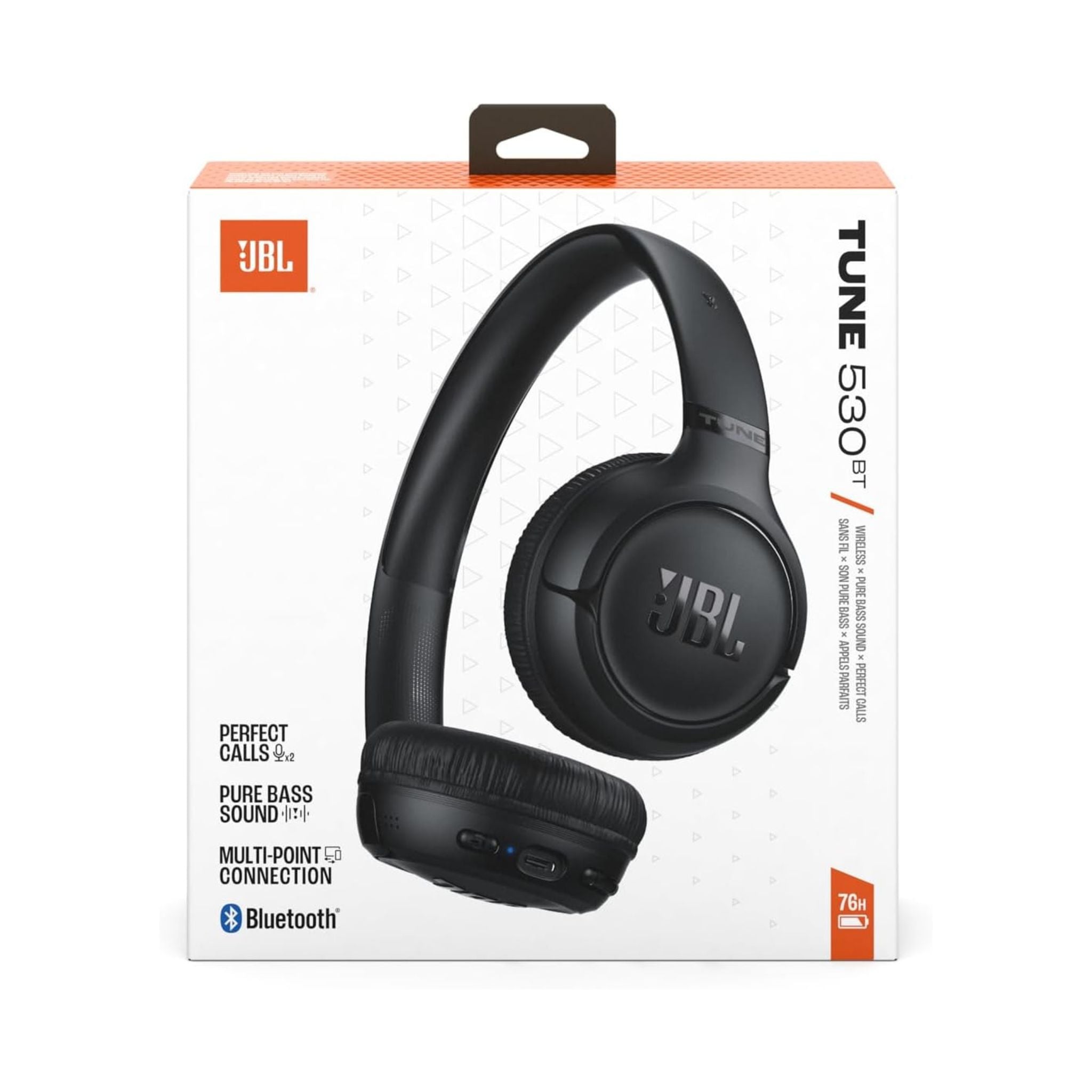 JBL Tune 530BT Wireless On-Ear Bluetooth Headphones with Pure Bass Sound, 76H Battery Life, Dual Beamforming Mics, Multi-Point Bluetooth 6.0, Foldable & Lightweight – Black
