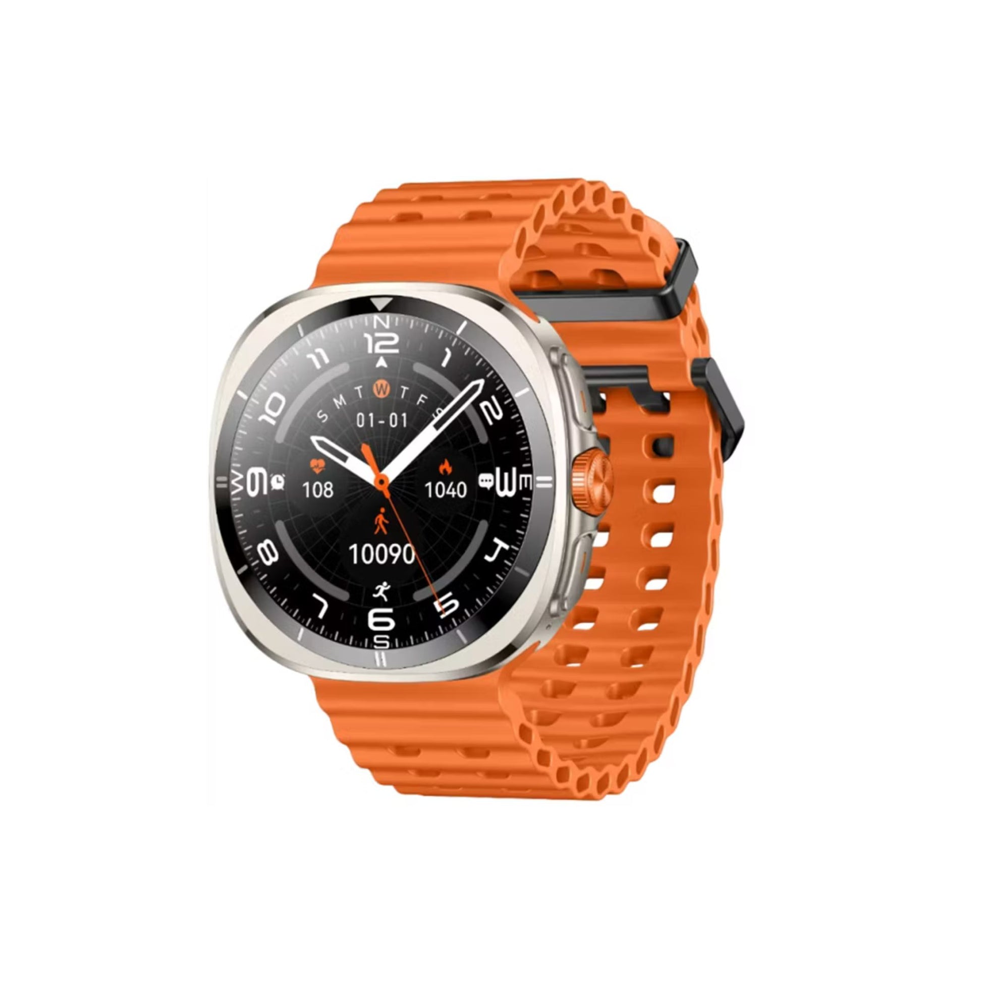 Smartwatch with an orange band on a white background