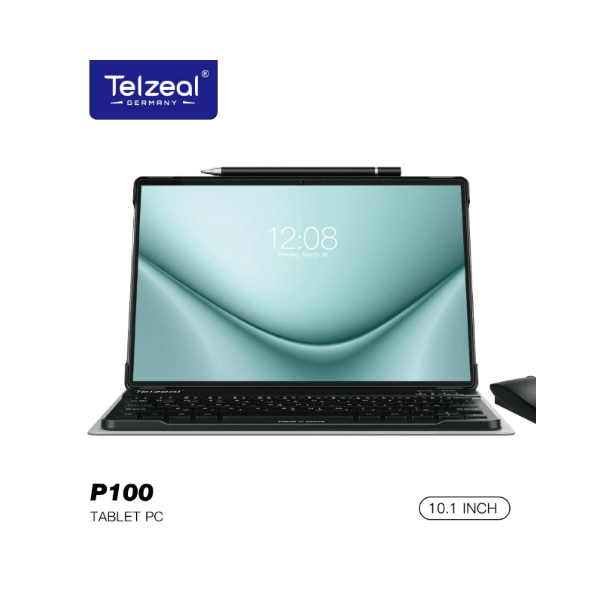 Telzeal P100 10.1 Inch Android 13 Tablet with 5G WiFi and Dual SIM 8GB RAM 512GB ROM 8000 mAh High Capacity Battery Wireless Keyboard and Mouse_Grey
