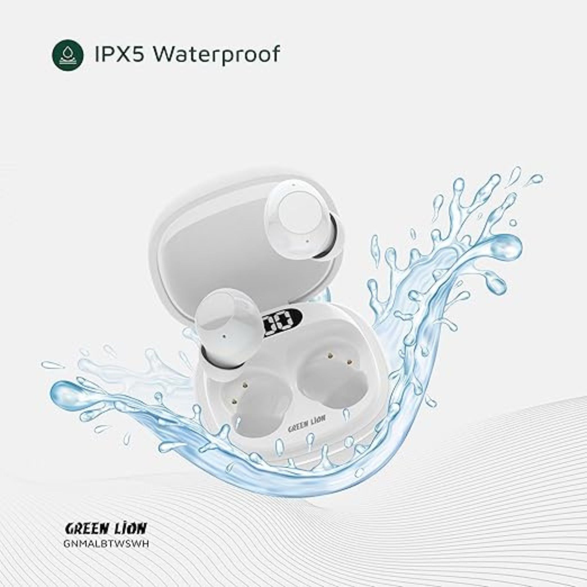 Green Lion Malbun True Wireless Earbuds, Bluetooth 5.4 Headphones with Dual-Mic ENC for Clear Calls, 20H Total Playtime, IPX5 Waterproof & Digital Display Case_Black