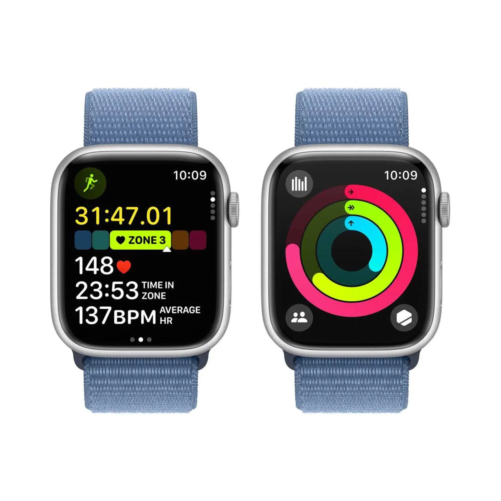 Apple Watch Series 9 GPS 45mm Silver Aluminum Case with Winter Blue Sport Loop