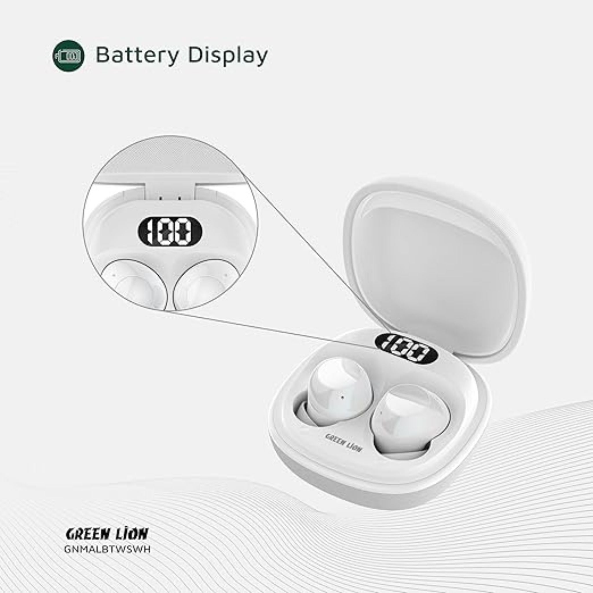 Green Lion Malbun True Wireless Earbuds, Bluetooth 5.4 Headphones with Dual-Mic ENC for Clear Calls, 20H Total Playtime, IPX5 Waterproof & Digital Display Case_Black