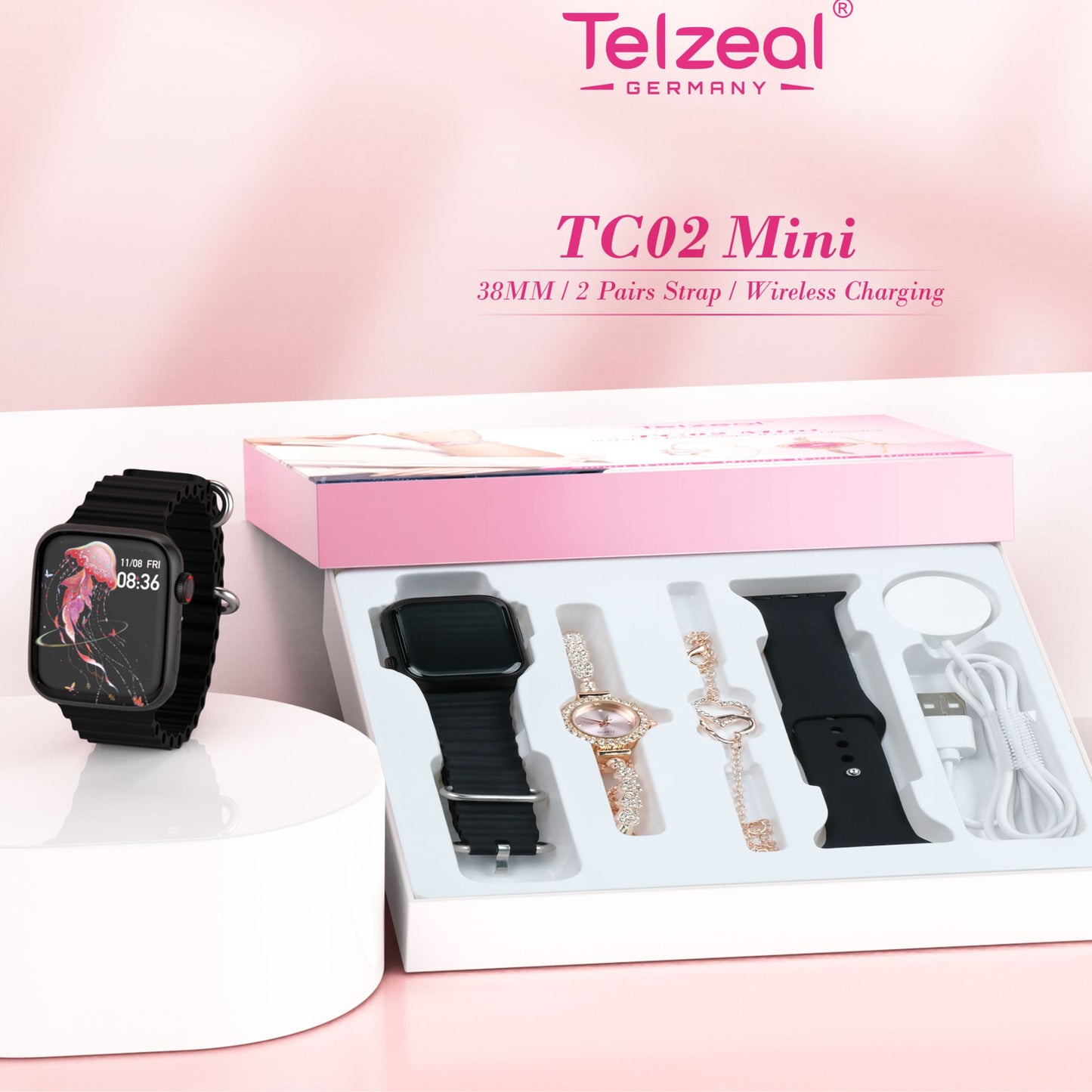 Premium Telzeal Perfect Mini TC02 mini 38mm Ladies Smart Watch_Black