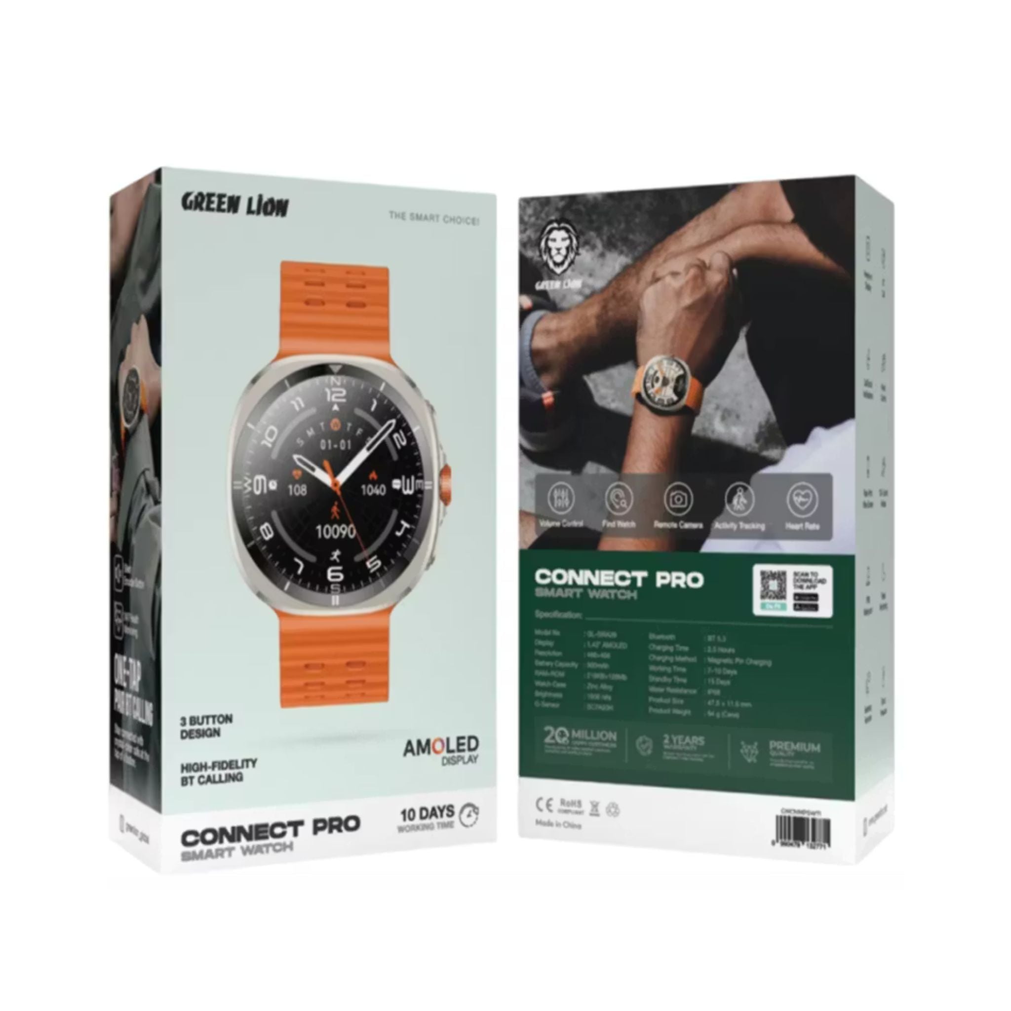 Green Lion Connect Pro Smart Watch, Always-On Display, Call & Social Notifications, Music Control, Raise Wrist Wake Screen - Titanium