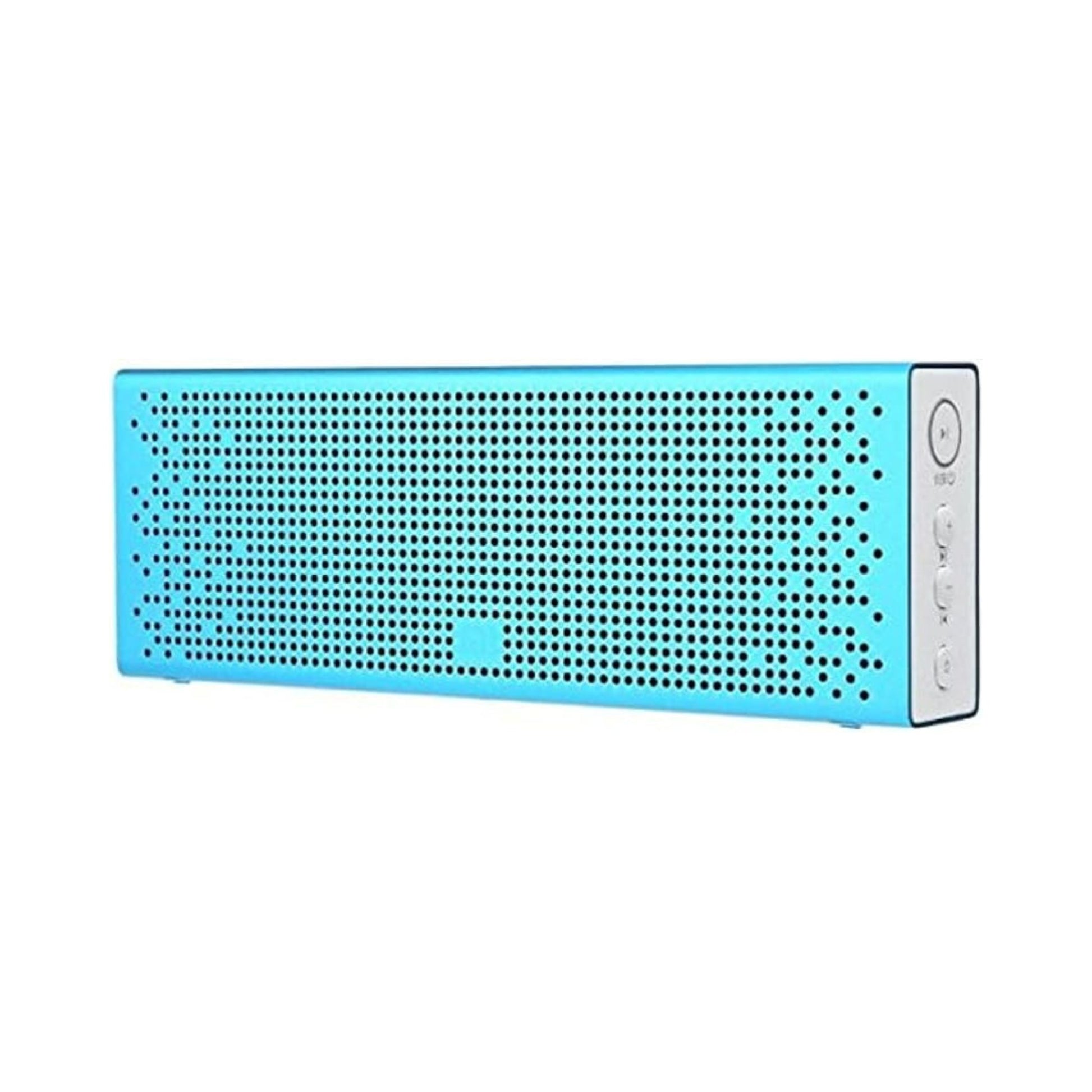 Blue rectangular Bluetooth speaker on a white background