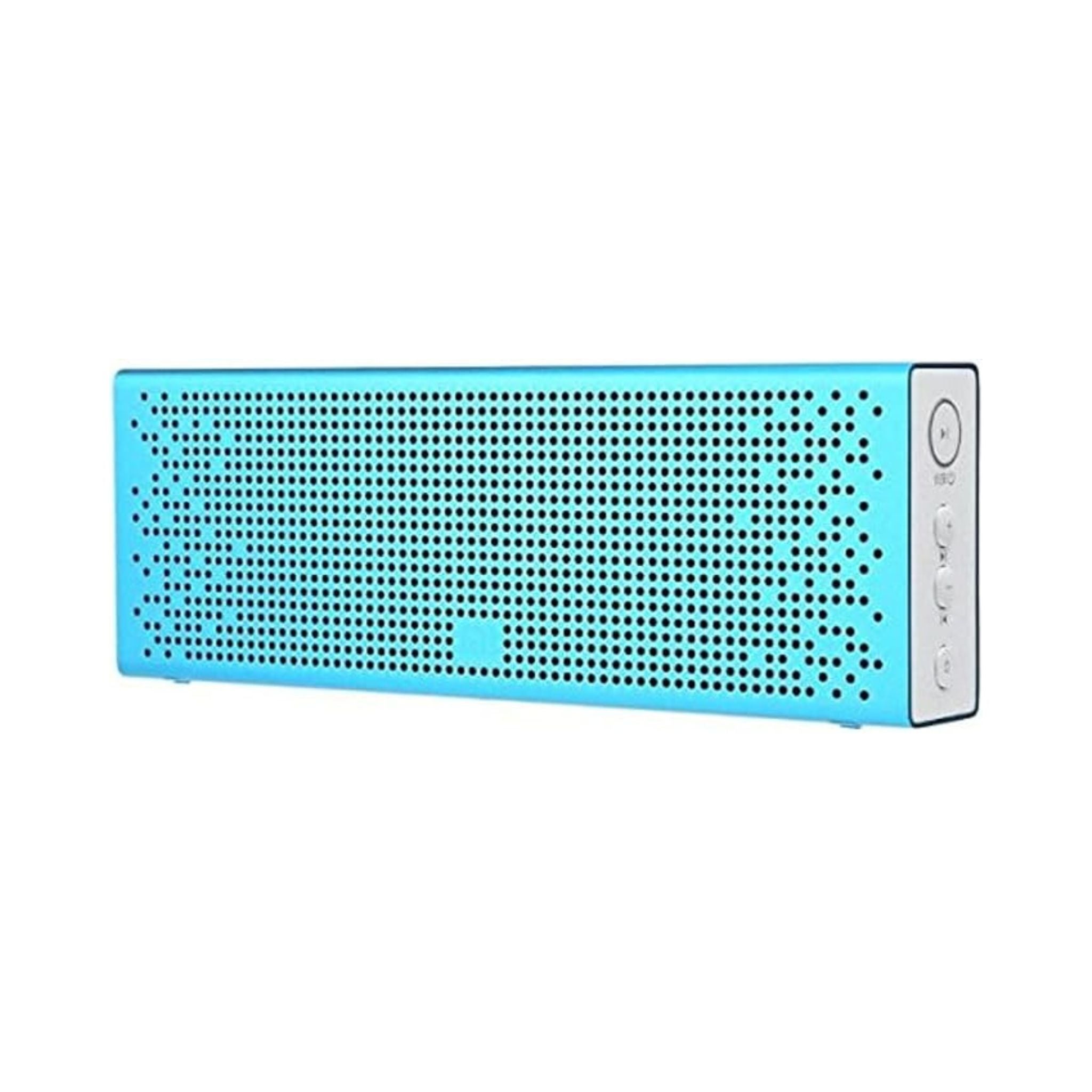 Blue rectangular Bluetooth speaker on a white background