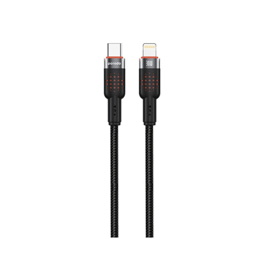 Porodo Aluminum Alloy Braided Cable Type-C to Lightning 30W 1.2m - Black