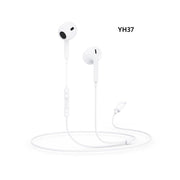 White earphones with a cable on a white background, labeled YH37.