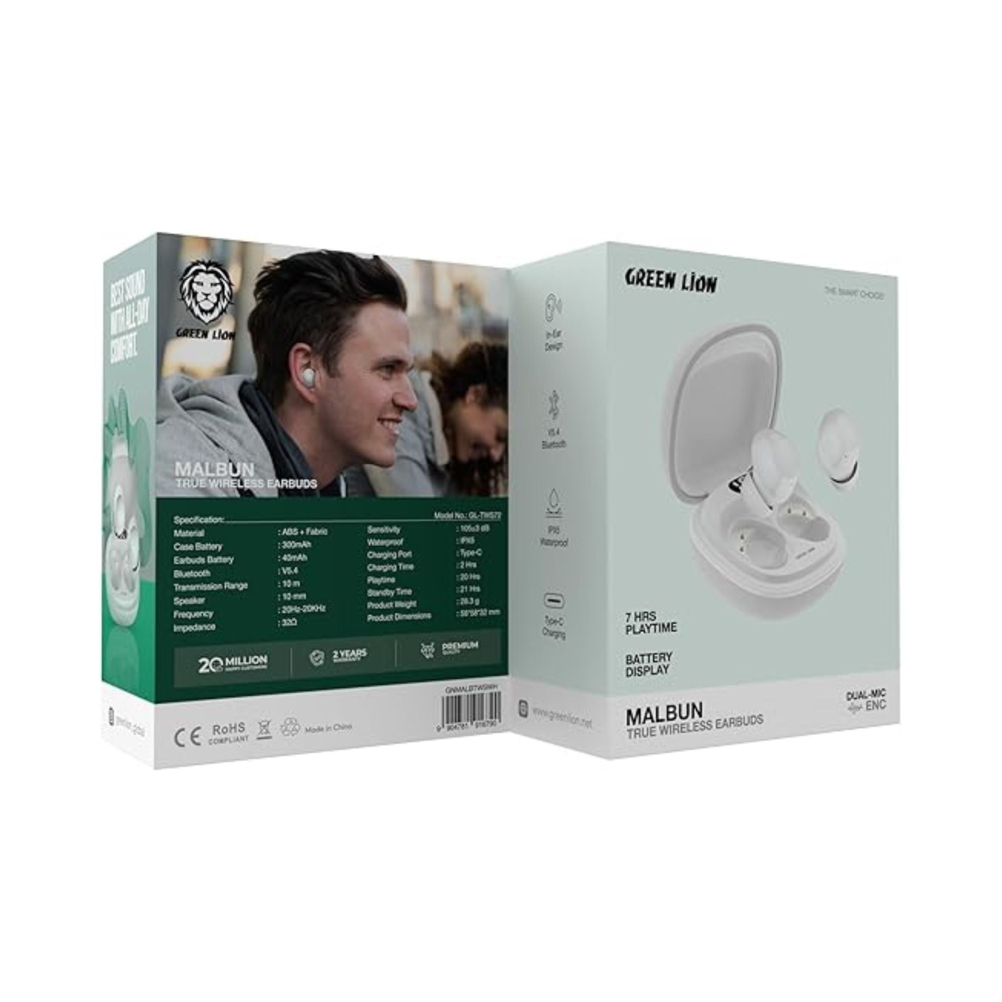 Green Lion Malbun True Wireless Earbuds, Bluetooth 5.4 Headphones with Dual-Mic ENC for Clear Calls, 20H Total Playtime, IPX5 Waterproof & Digital Display Case_Black