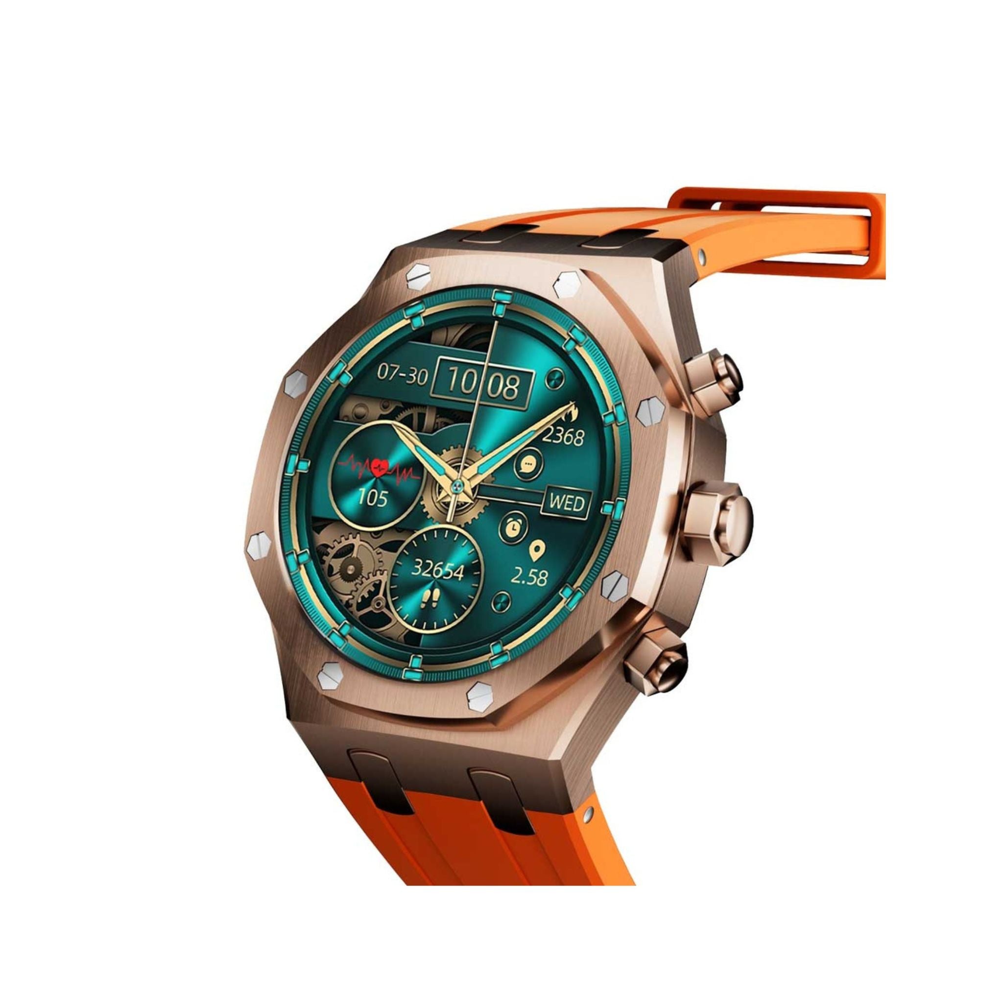 Porodo Cristallo AP Amoled Display Smart Watch with 260mAh Lithium Power, 49mm Display, Bluetooth V3.0, V5.0, IP68 - Rose Gold
