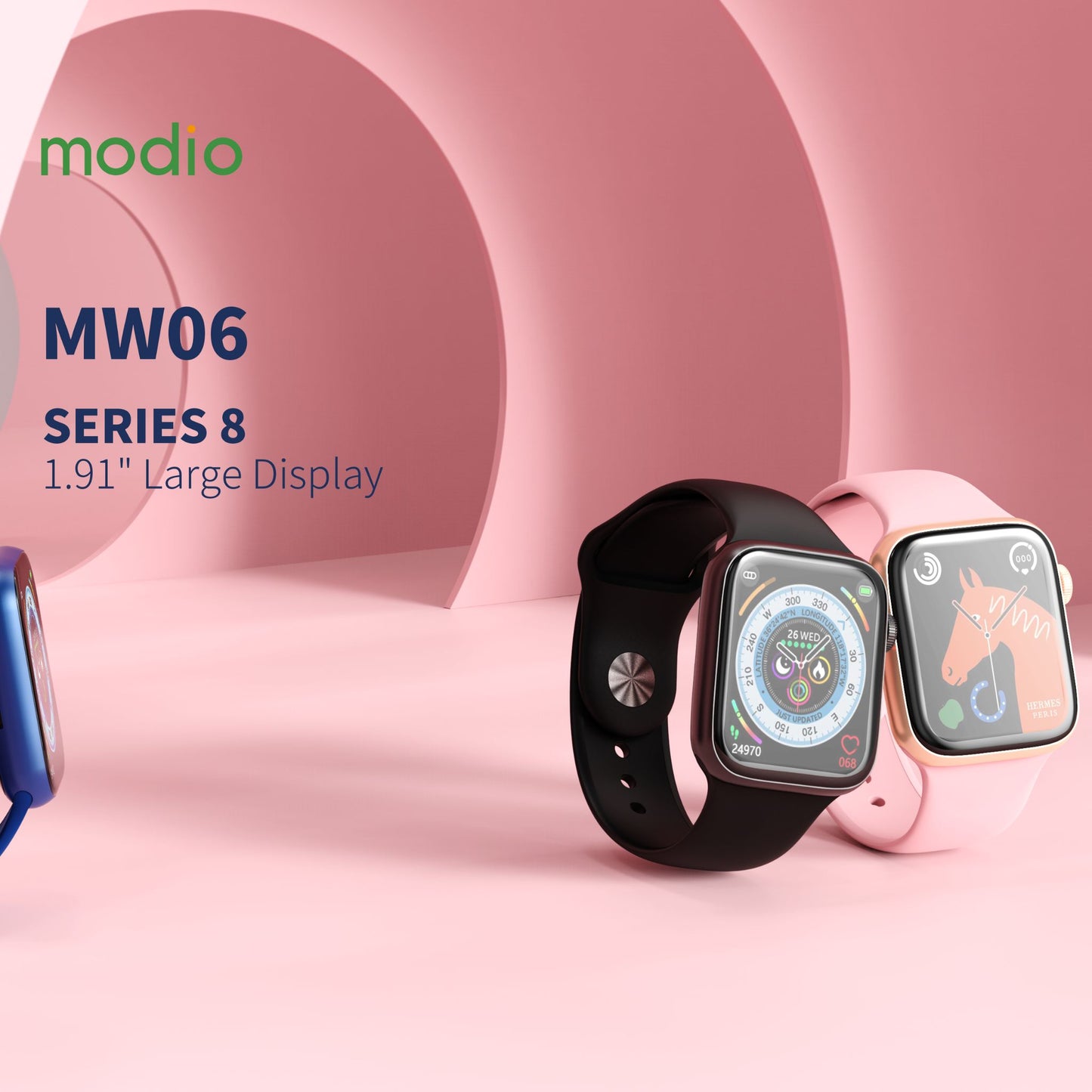 Modio MW06 2.2 Inch/2 Pairs Strap/ Strap Lock with Wireless Charging Smartwatch_Black