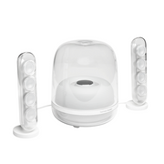 White electronic device with two side speakers on a white background