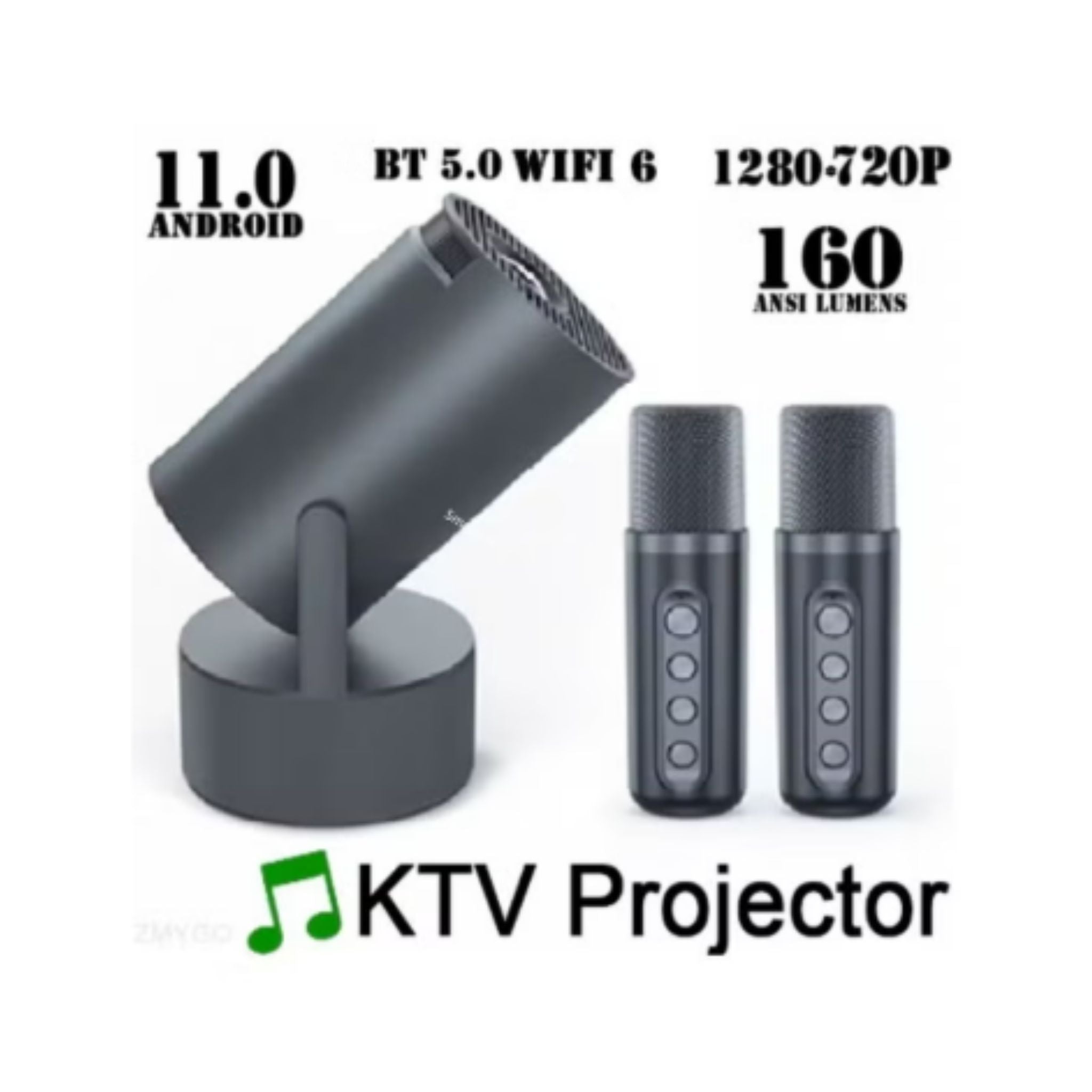 Smartbarry HT5 Pro Karaoke Portable Projector Support 4K 1080P Mini Projector with WiFi & Bluetooth Portable Premium Android 11 Projector, 180° Rotatable Stand, Dust Removal & Heat Dissipation Design for Home Theater, Office, Gaming and Business