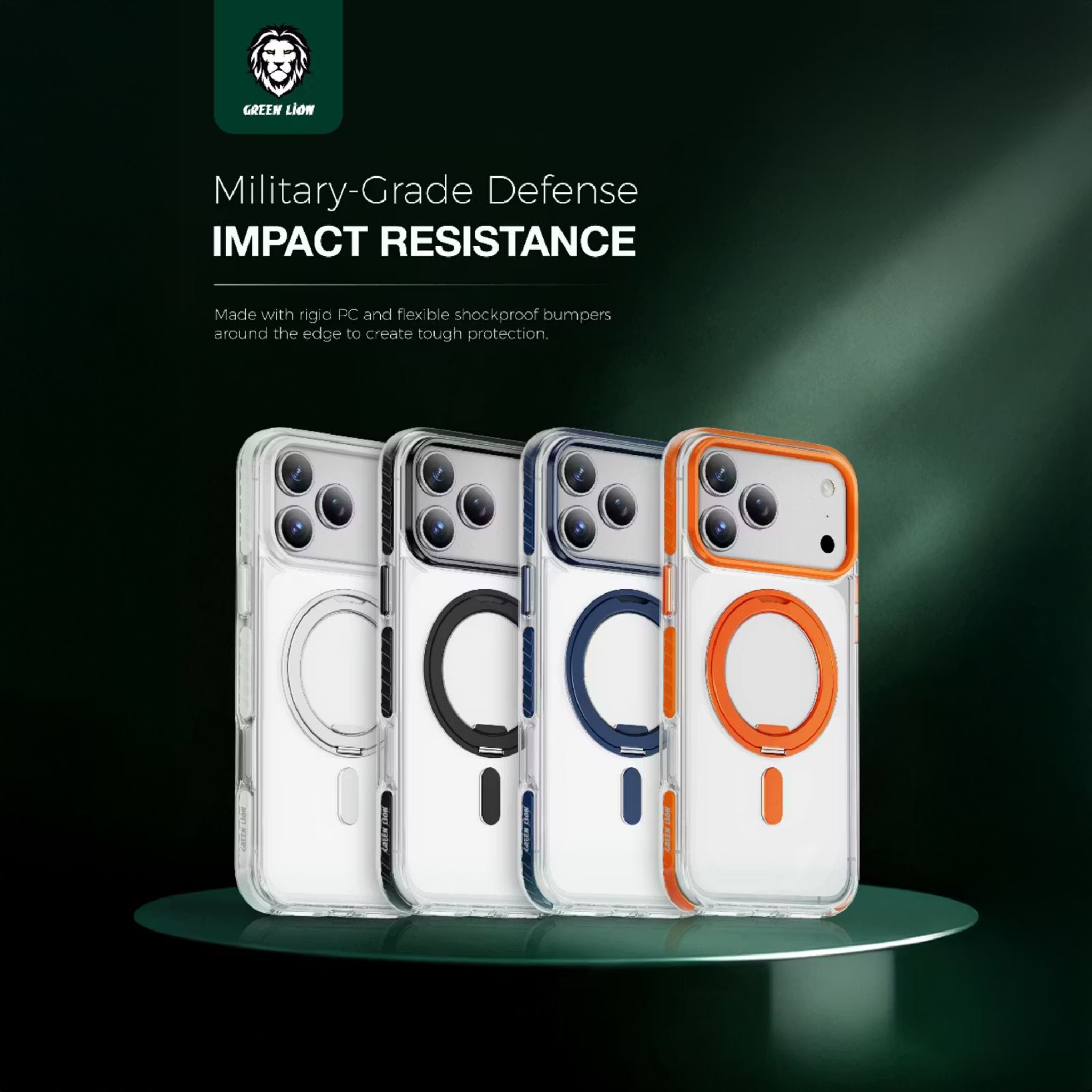 Green Lion Southend Magsafe Case for iPhone 17 Pro, Camera Protection, Hybrid Materials, Built-in Kickstand Ring with 360° Rotation, Military-Grade Protection - Blue