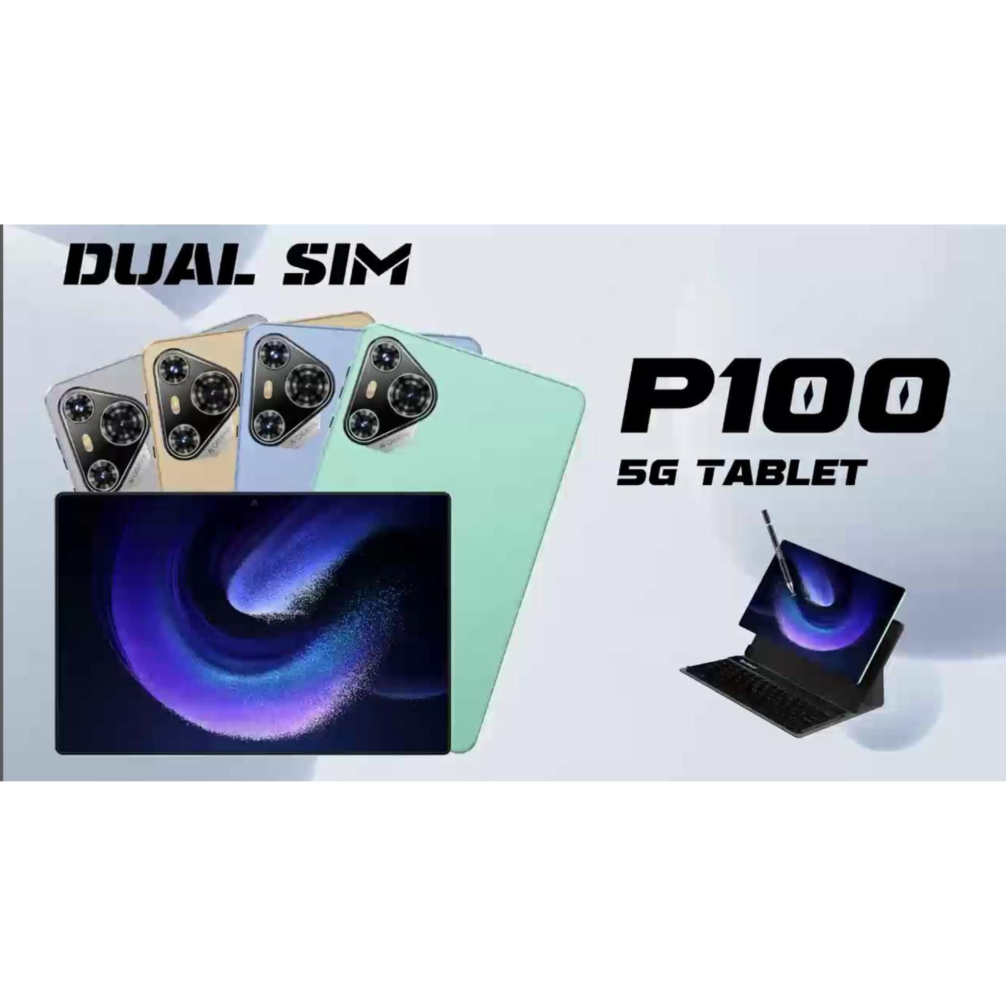 Telzeal P100 10.1 Inch Android 13 Tablet with 5G WiFi and Dual SIM 8GB RAM 512GB ROM 8000 mAh High Capacity Battery Wireless Keyboard and Mouse_Grey