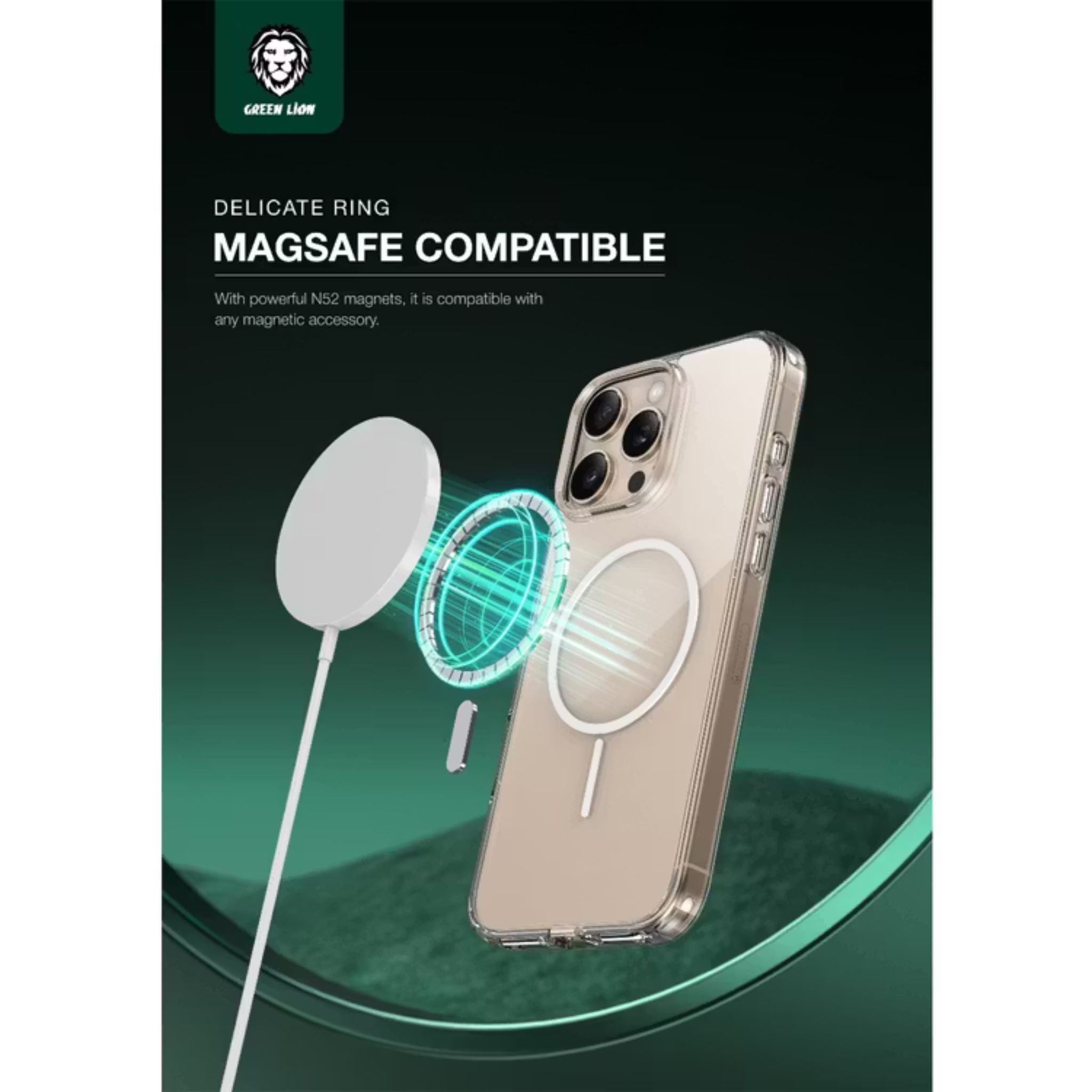 Green Lion Anti-Yellow MagSafe Case for iPhone 16 Pro, Raised Camera Edge, Powerful N52 Magnets, Drop Protection, Shockproof, Crystal Clear Design - Clear
