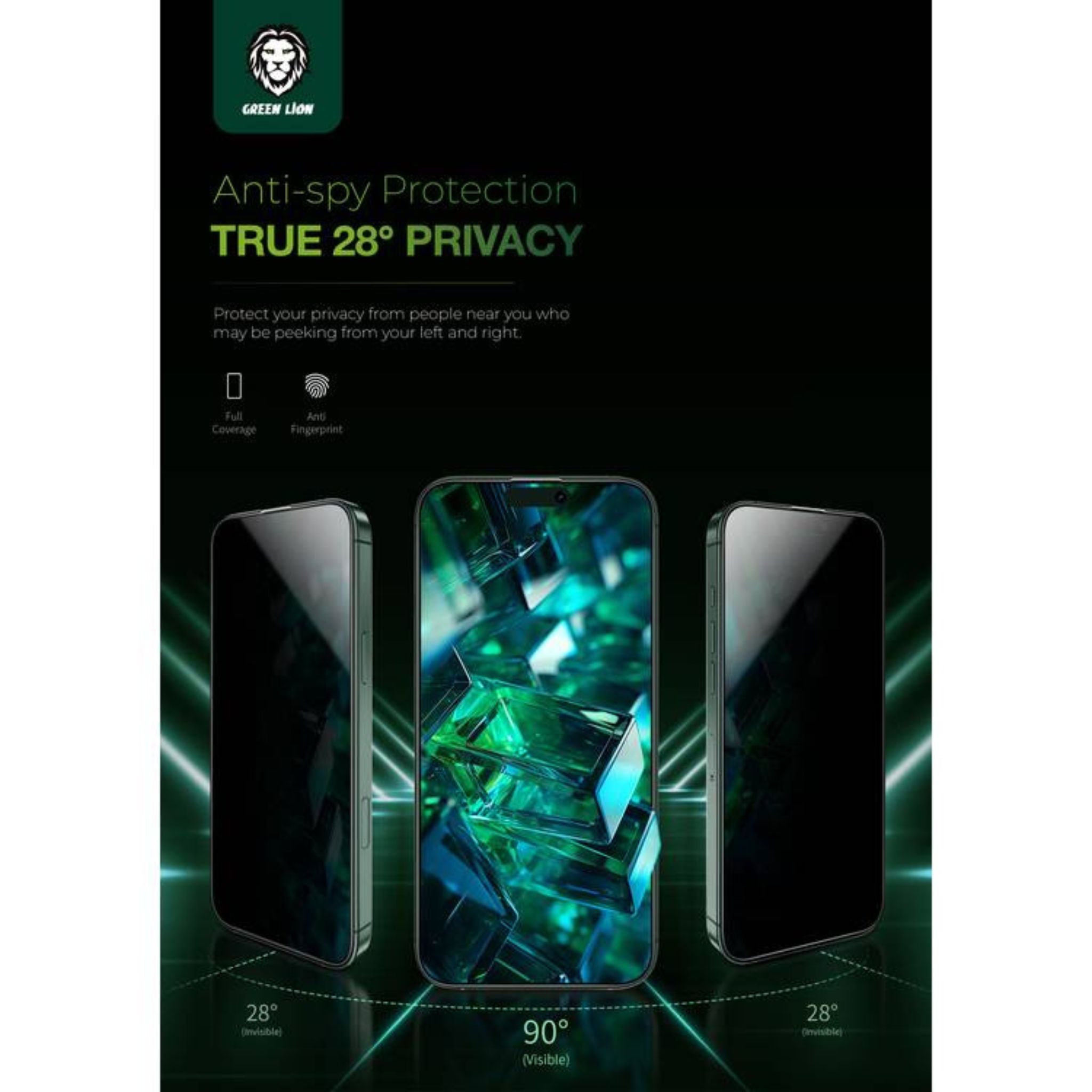 Green Lion 9H Steve Privacy Full Glass Screen Protector for iPhone 16 Plus, Anti-Scratch, Side View Blocking, Highly Responsive, Grease Resistance, Anti-Fingerprint - Black