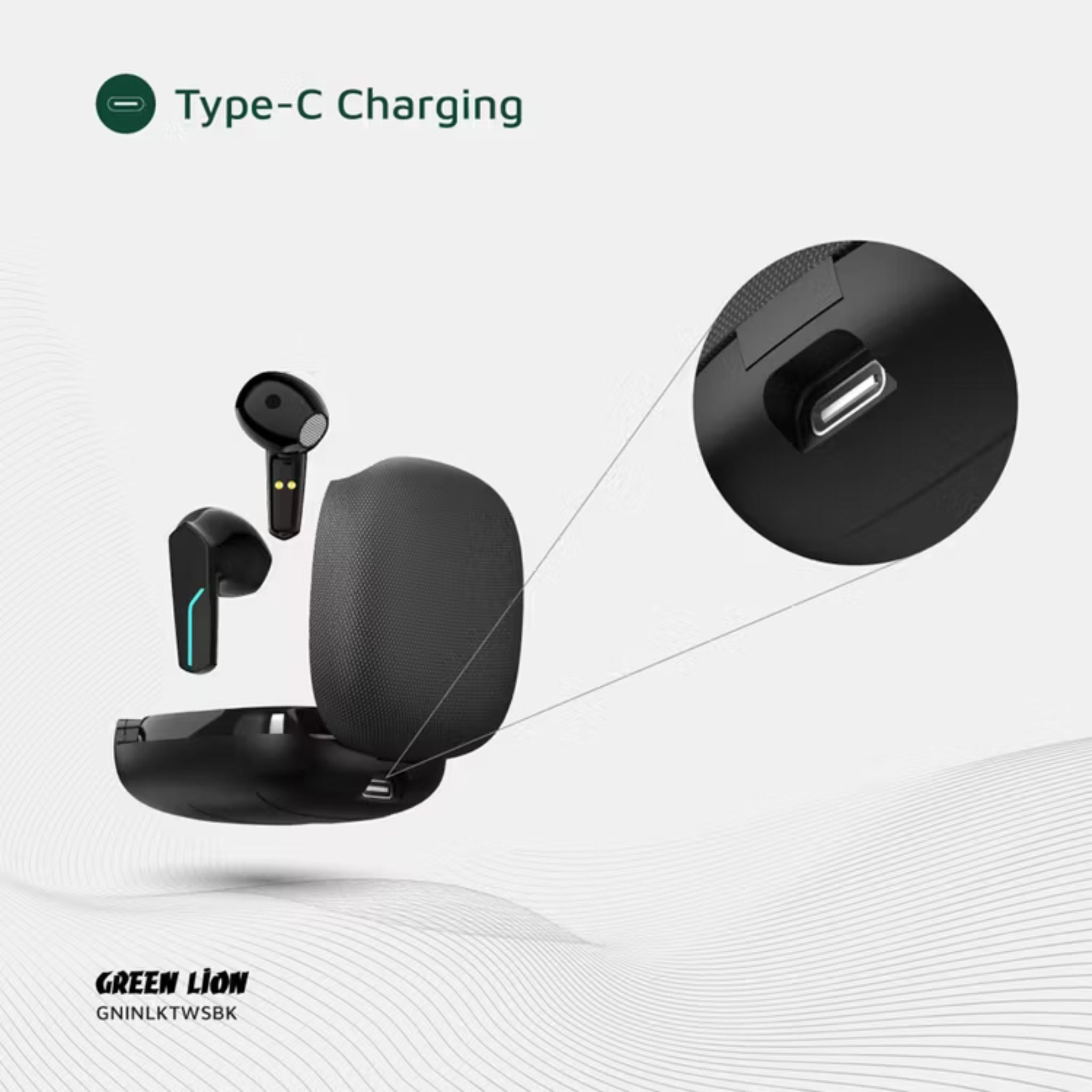 Green Lion Interlaken True Wireless Earbuds with Built-in Dual Microphones, 7 Hours Play Time, 13mm Speaker Size, 300mAh Case & 40mAh Earbuds Battery, 180 Hours Standby Time, Battery Display, Breathing Lights