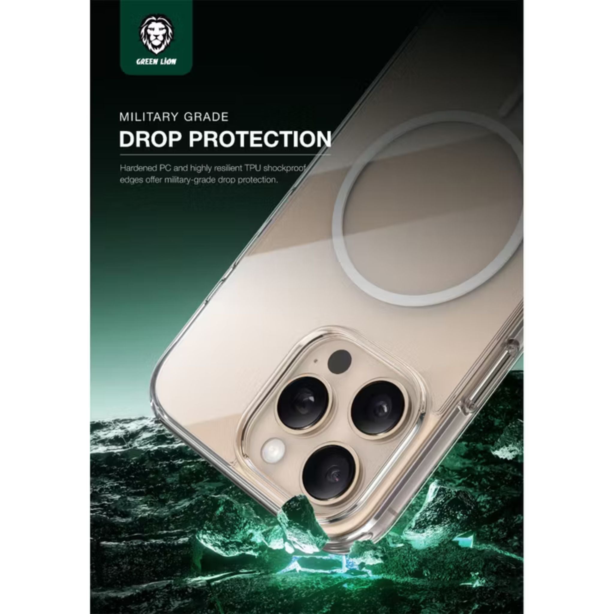 Green Lion Anti-Yellow MagSafe Case for iPhone 16 Pro, Raised Camera Edge, Powerful N52 Magnets, Drop Protection, Shockproof, Crystal Clear Design - Clear