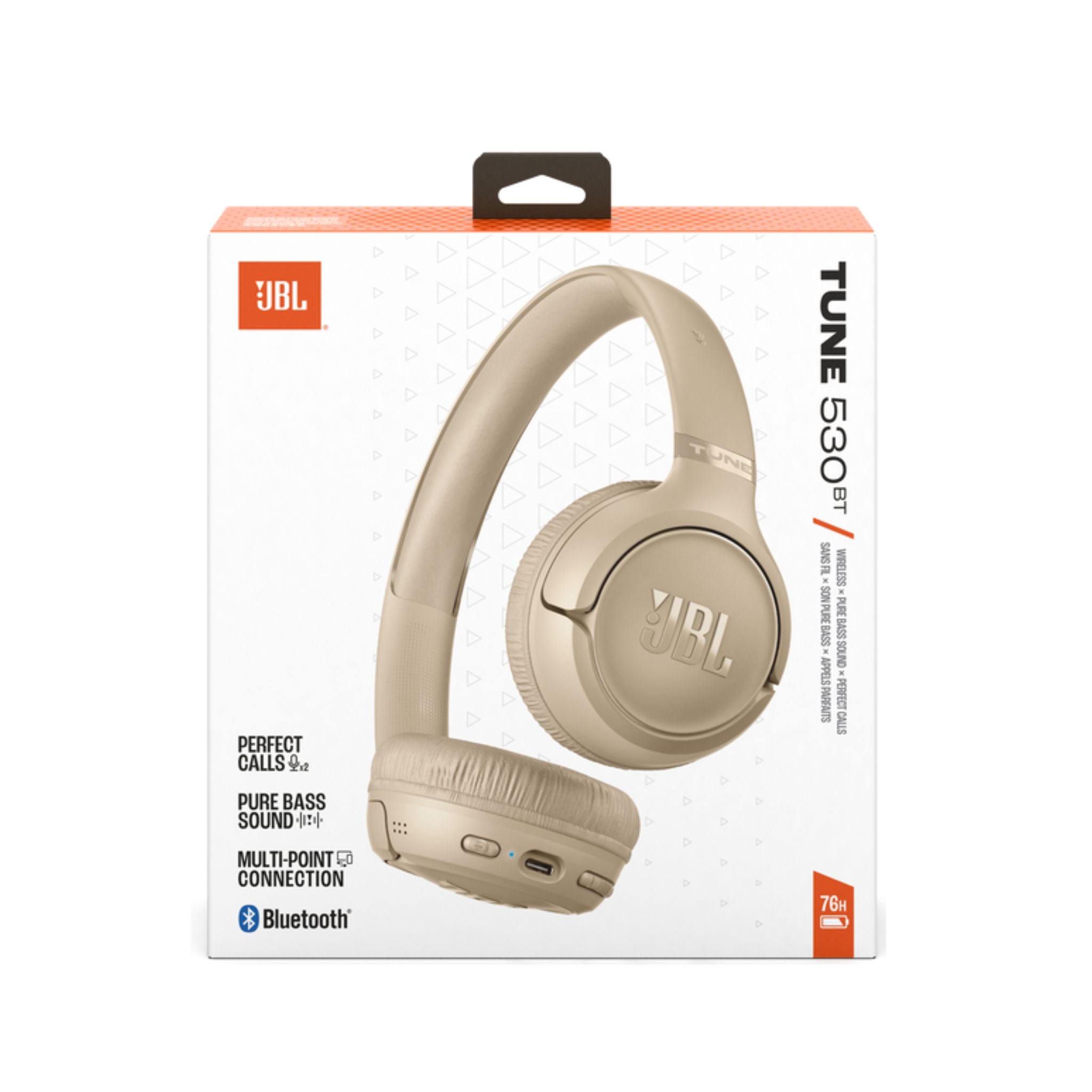 JBL Tune 530BT Wireless On-Ear Bluetooth Headphones with Pure Bass Sound, 76H Battery Life, Dual Beamforming Mics, Multi-Point Bluetooth 6.0, Foldable & Lightweight – Beige
