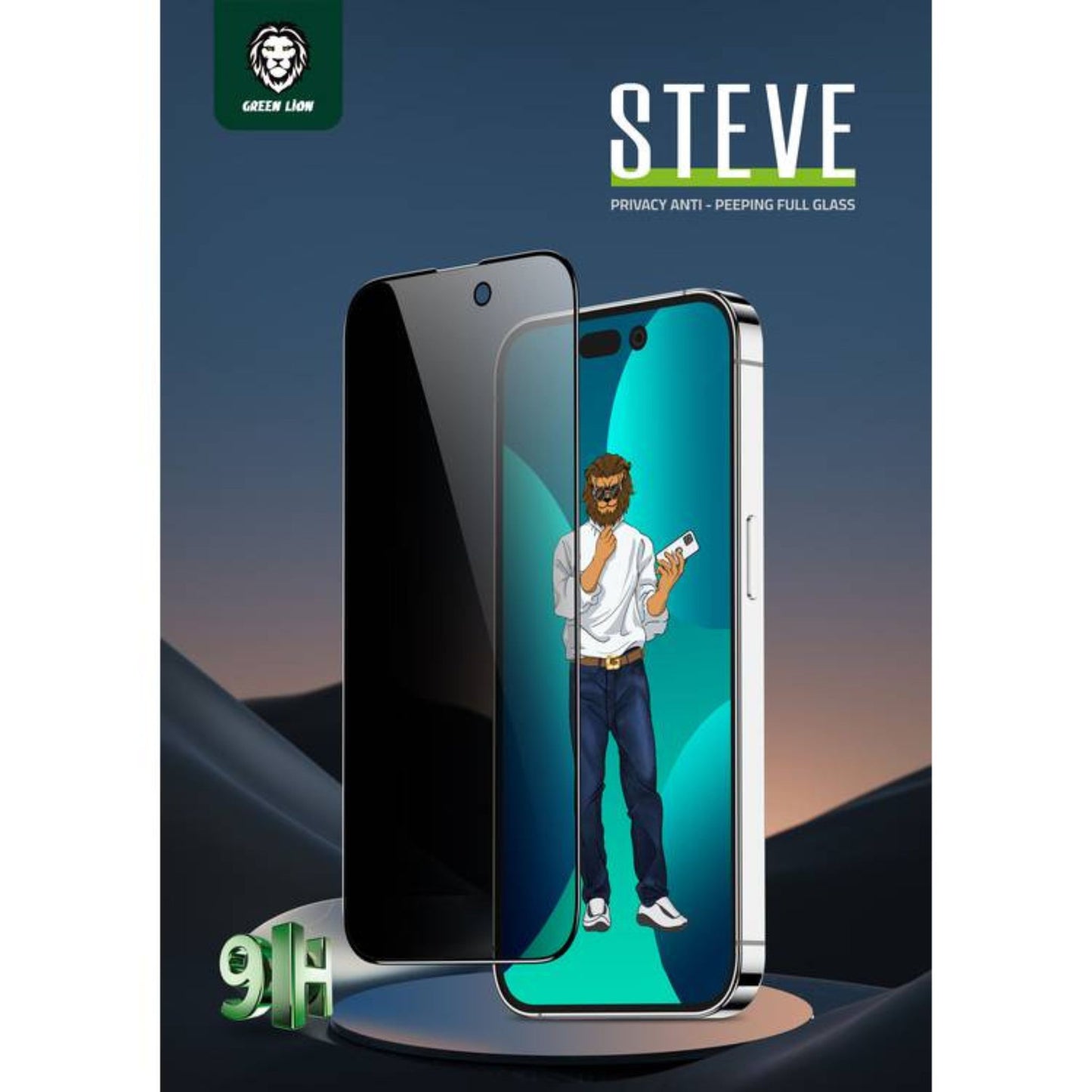 Green Lion 9H Steve Privacy Screen Protector for iPhone 13/13 PRO/14 (6.1"), Anti Scratch, Anti Fingerprint, Highly Responsive - Black