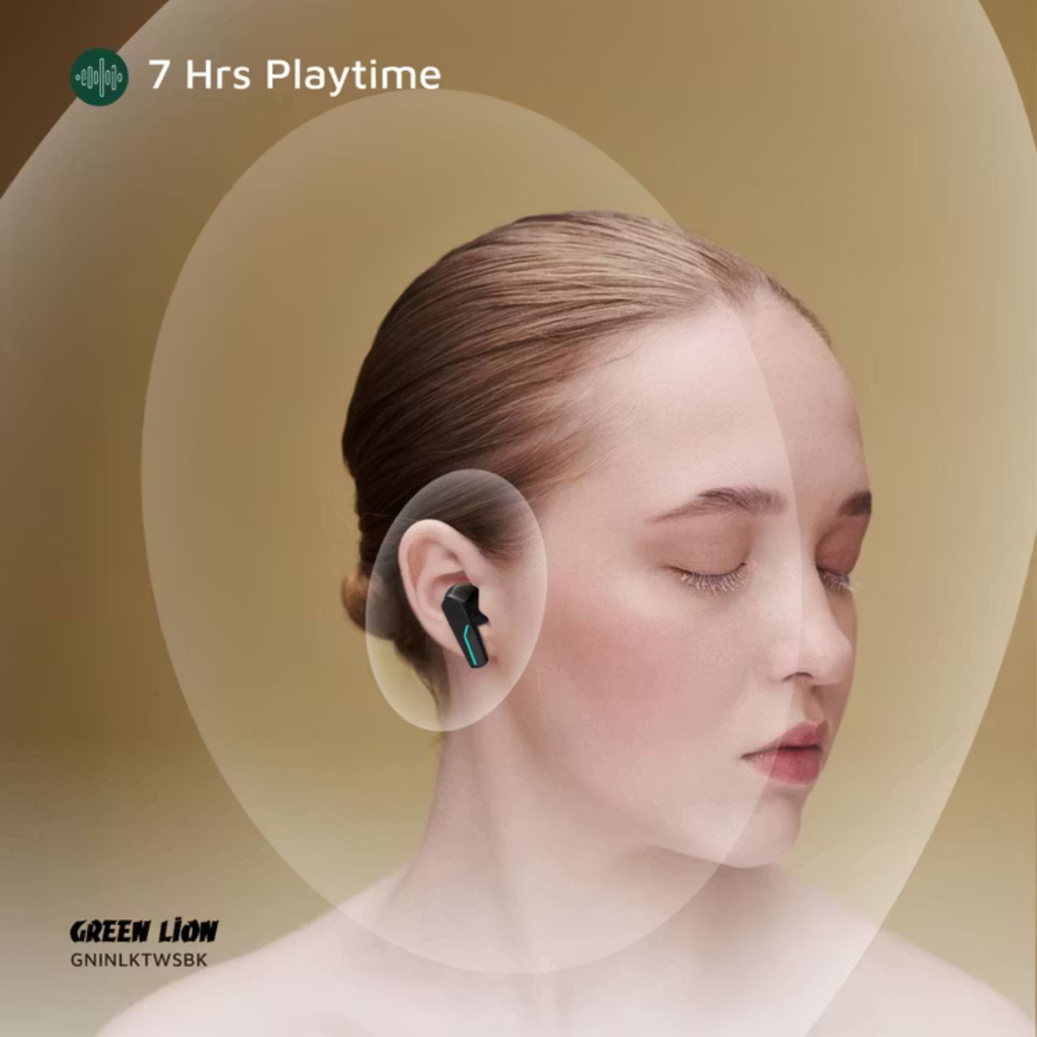 Green Lion Interlaken True Wireless Earbuds with Built-in Dual Microphones, 7 Hours Play Time, 13mm Speaker Size, 300mAh Case & 40mAh Earbuds Battery, 180 Hours Standby Time, Battery Display, Breathing Lights