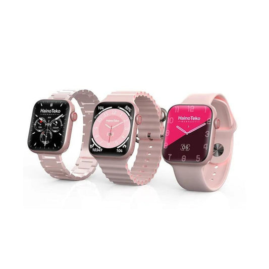 Haino Teko Germany SQ-11 Mini Smart Watch with Real Waterproof Along 3 Straps Real Amoled Screen_Pink