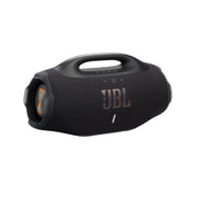 Black JBL portable speaker on a white background