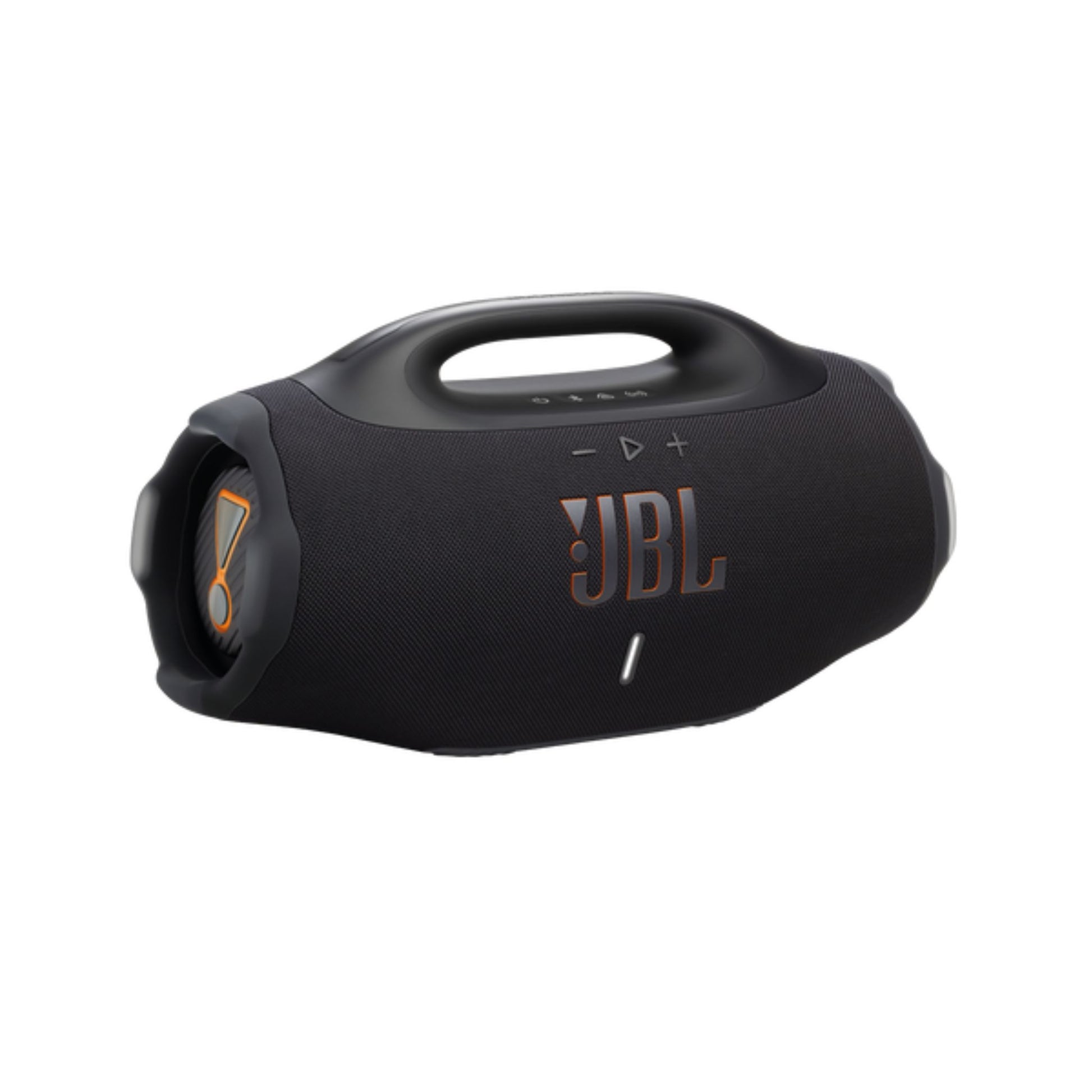 Black JBL portable speaker on a white background