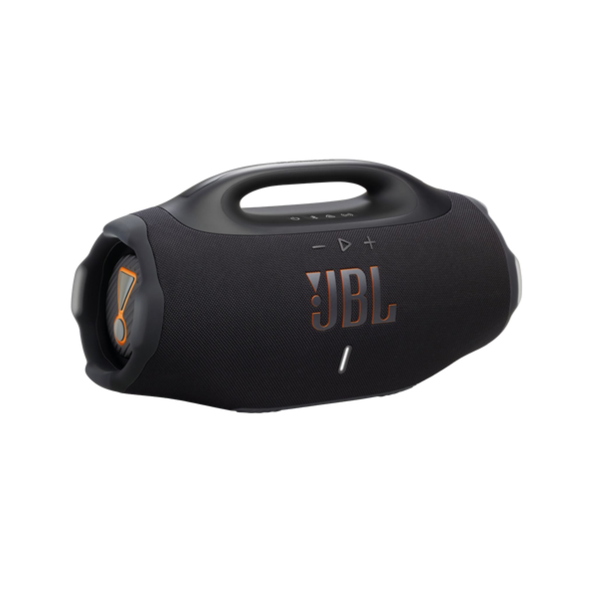 Black JBL portable speaker on a white background