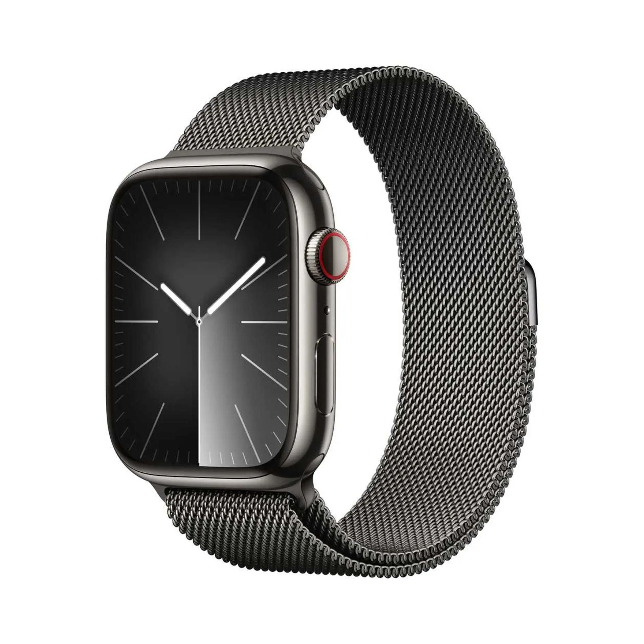 Smartwatch with a black mesh band on a white background