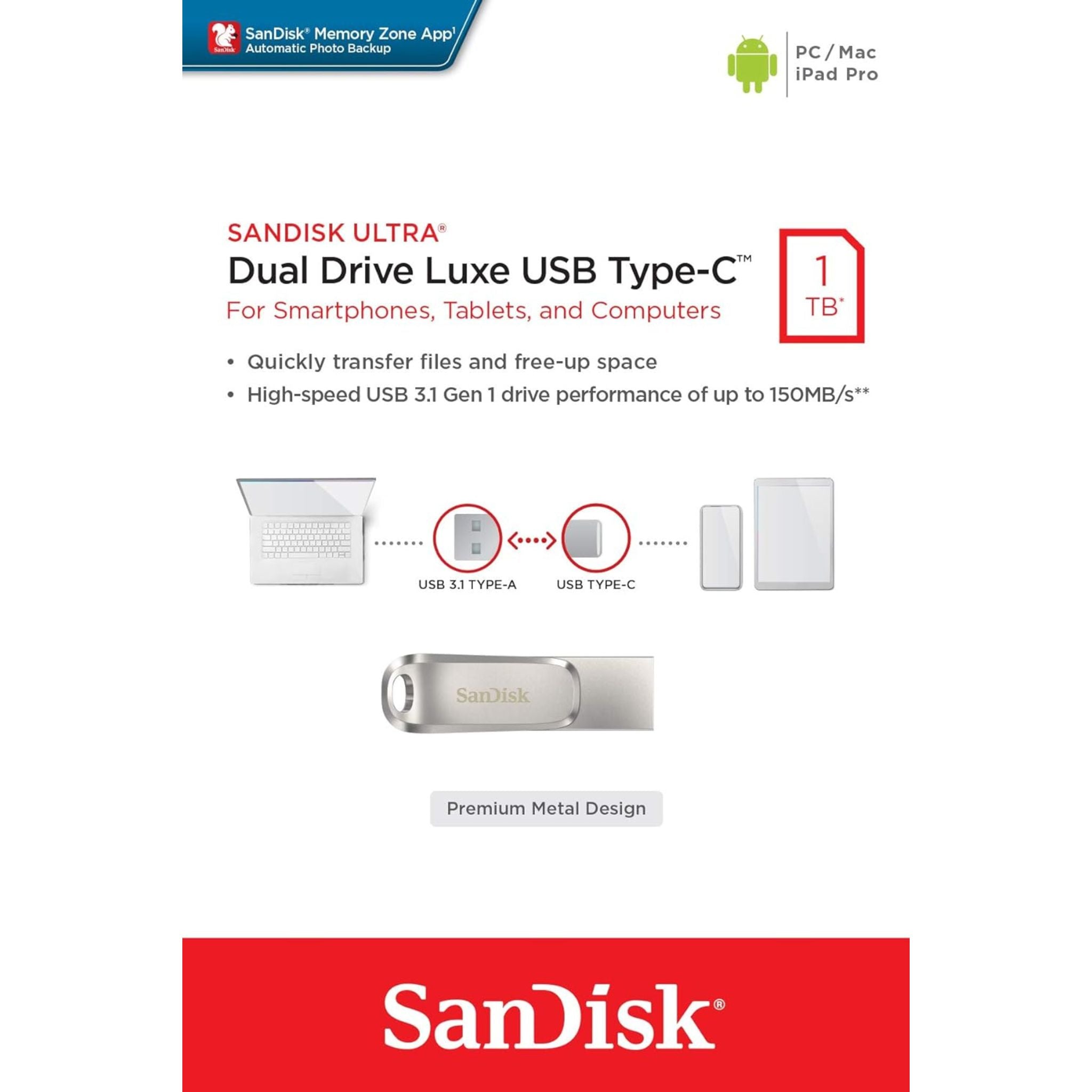 SanDisk Ultra Dual Drive Luxe USB Type-C, 1TB - 150MB/s (SDDDC4-1T00-G46)