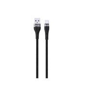 A black USB-A to USB-C braided cable with aluminum shell, showing the connectors and the braided texture.