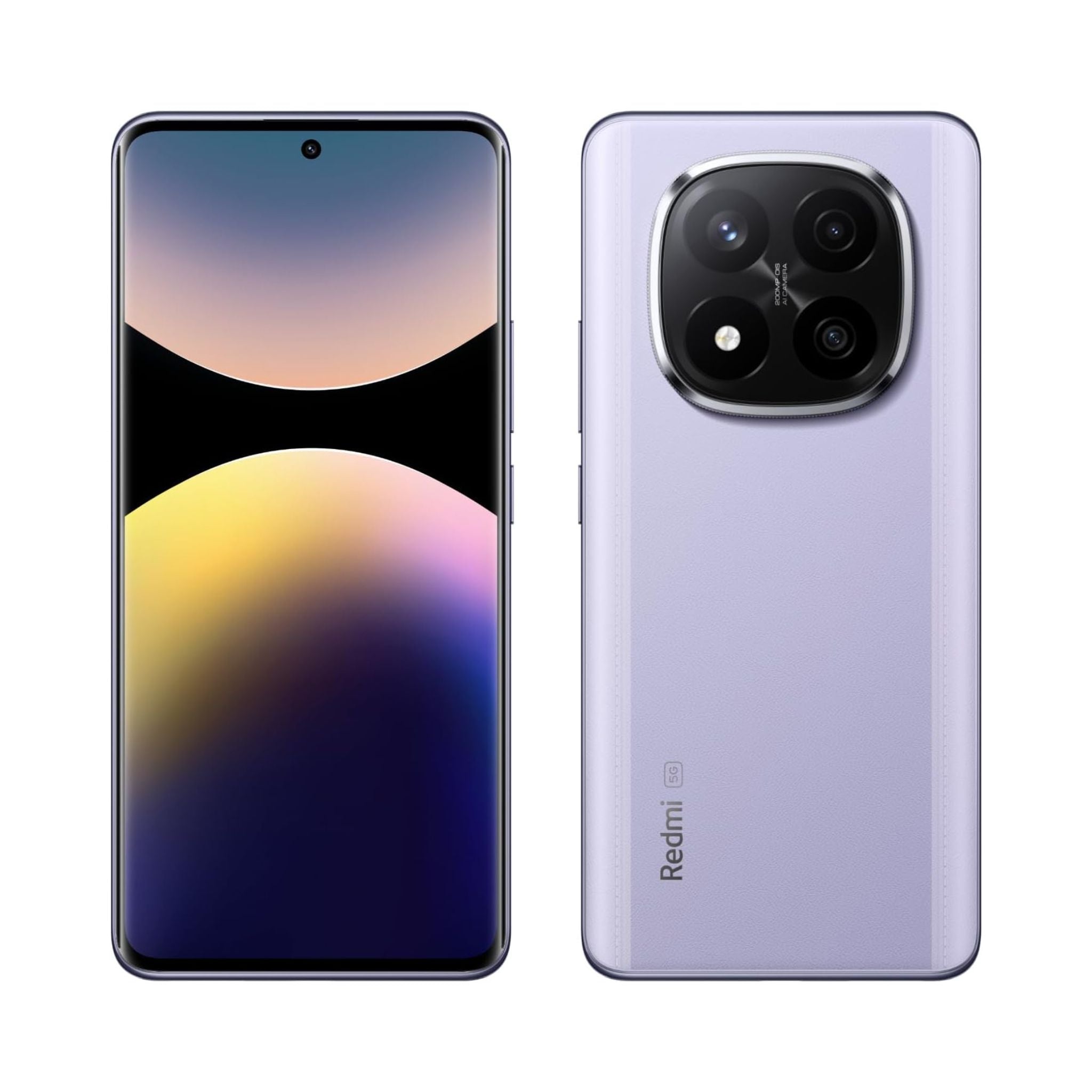 Smartphone with gradient display and camera setup on a white background