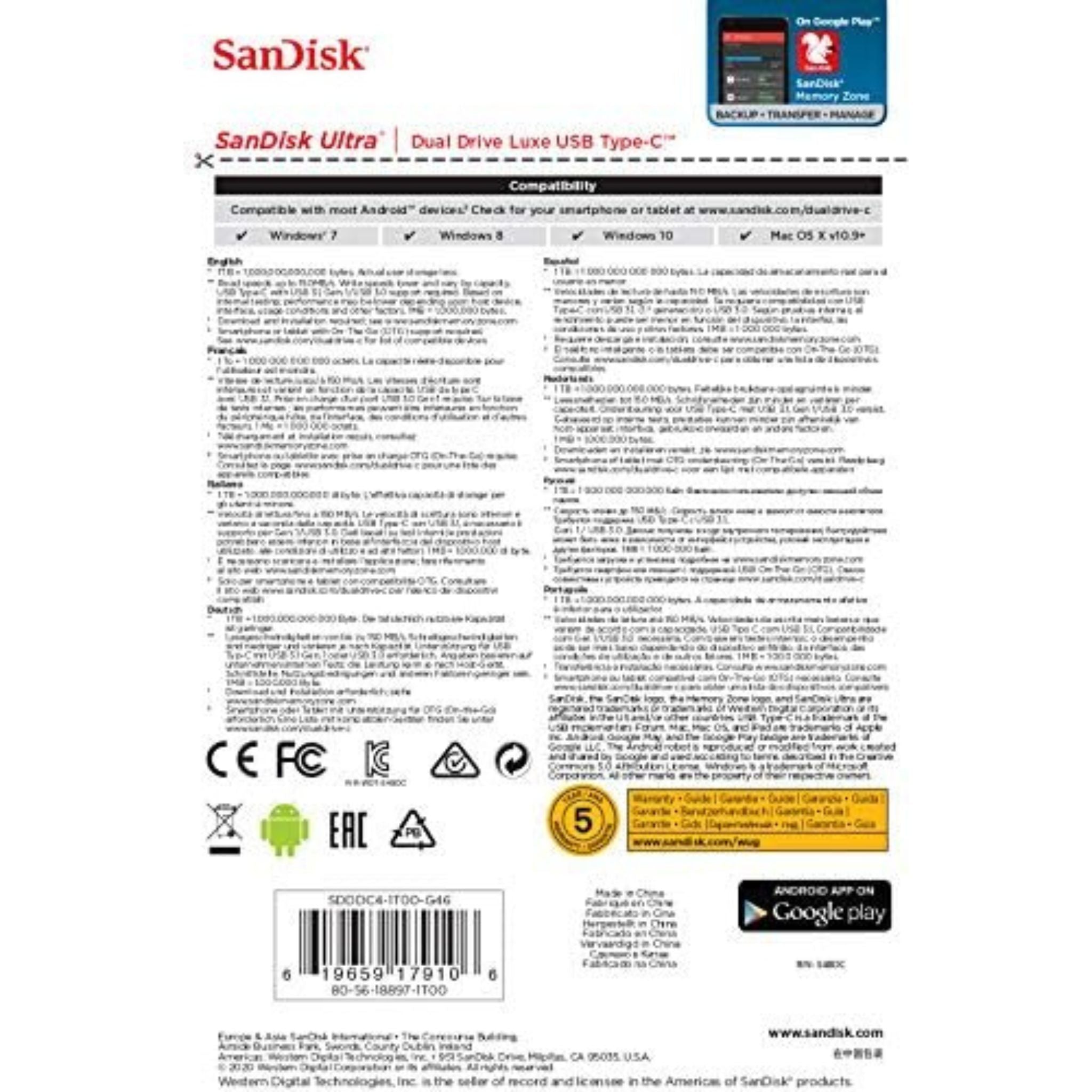 SanDisk Ultra Dual Drive Luxe USB Type-C, 1TB - 150MB/s (SDDDC4-1T00-G46)