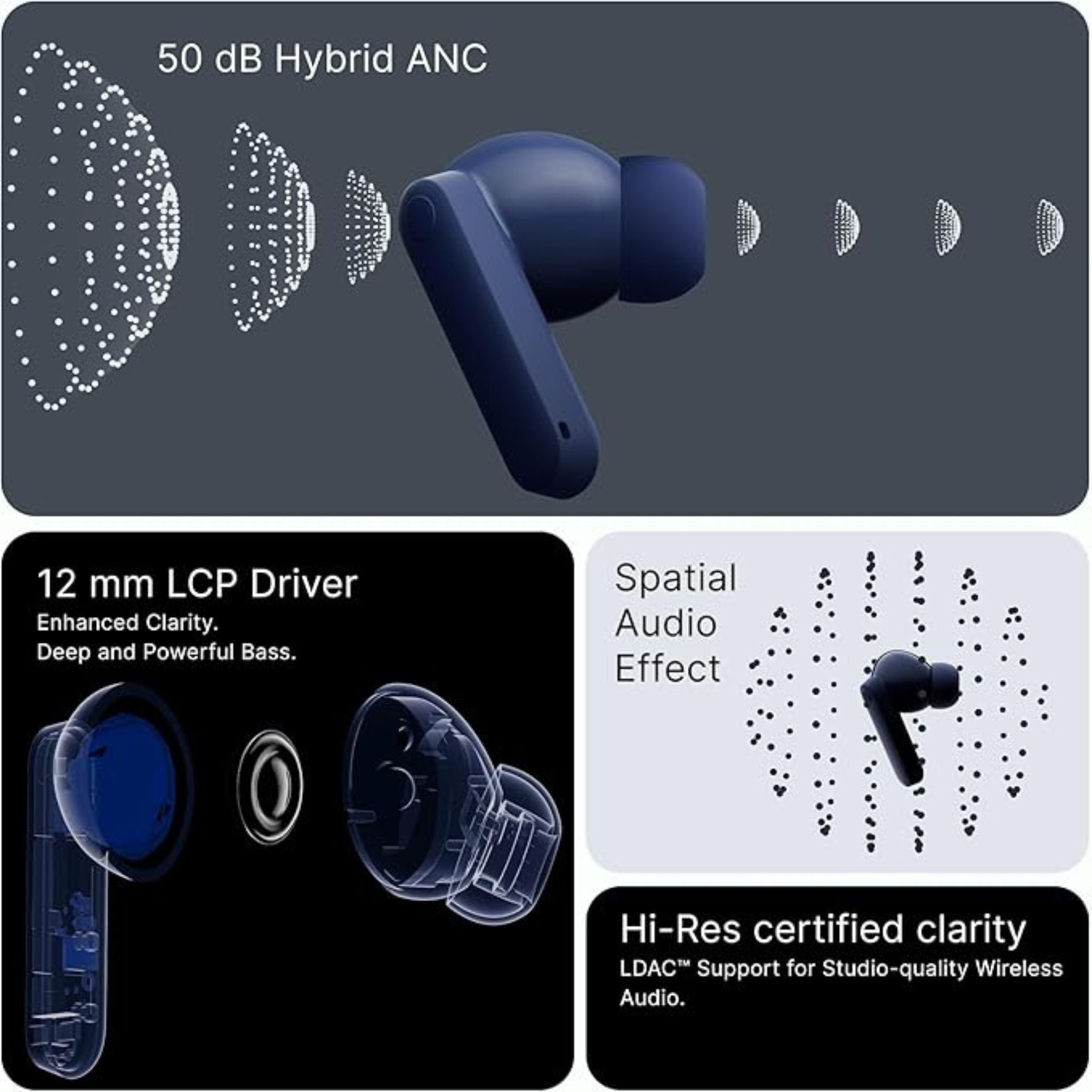 CMF Buds 2 Plus , Wireless Earbuds Adaptive Noise Cancelling, Hi-Res Audio Bluetooth Headphones, 12mm Drivers for Deep Bass, 50dB ANC 61.5H Playtime, Sport Ear Buds with 6 Mics, Blue