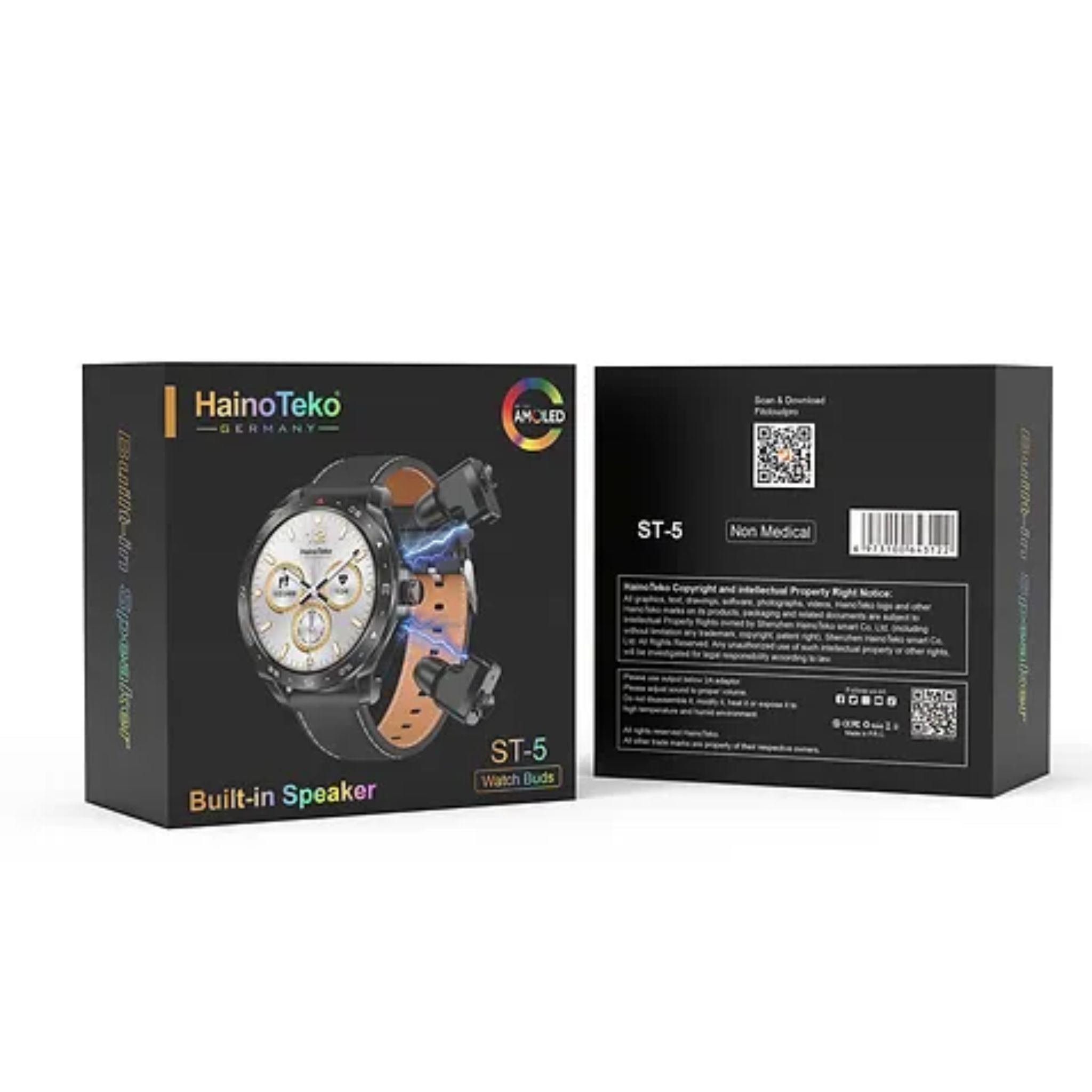 Premium ST-5 Watch Buds With Large Screen Round Shape AMOLED Display for Ladies and Gents_silver