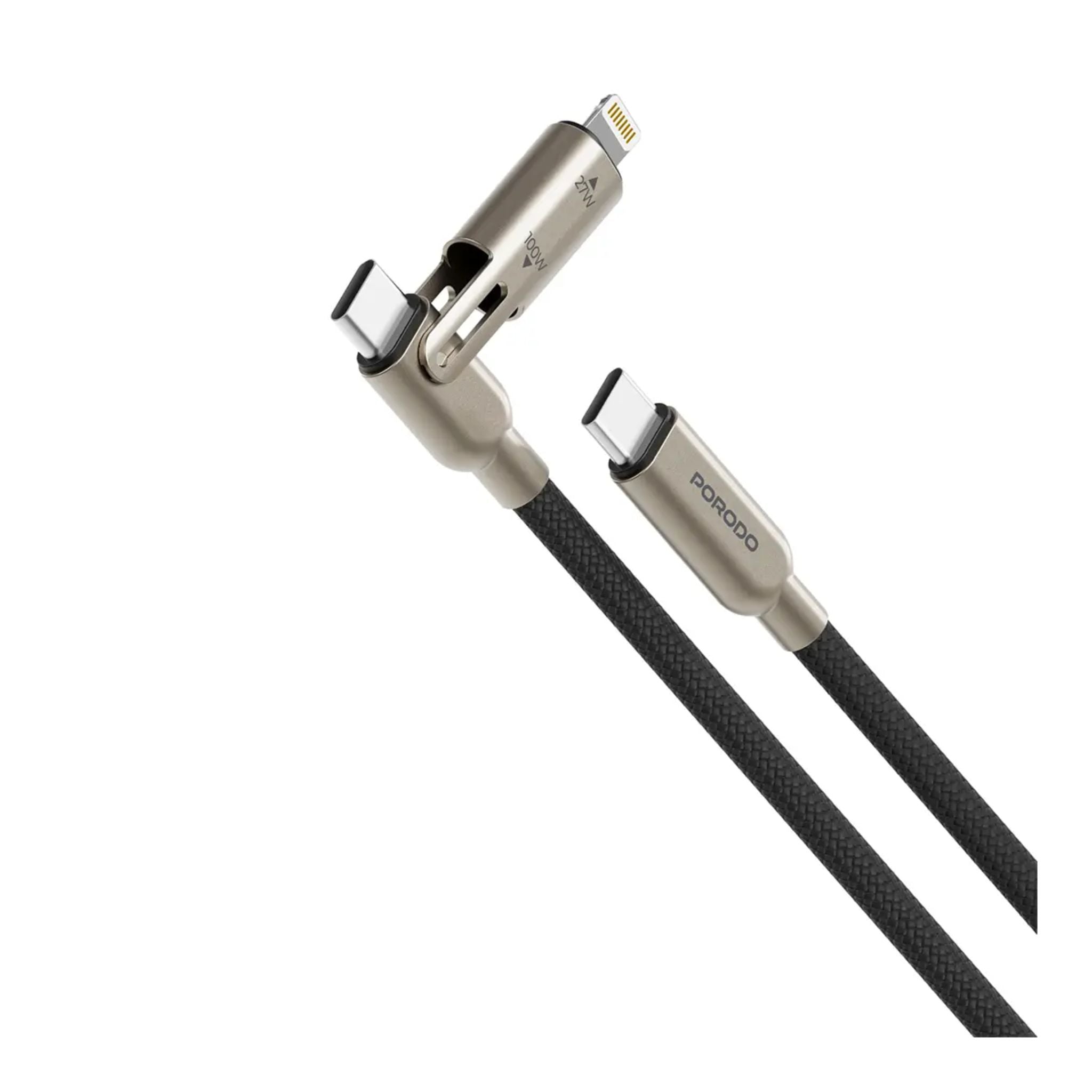 Porodo 2-In-1 100W Braided Cable - Black