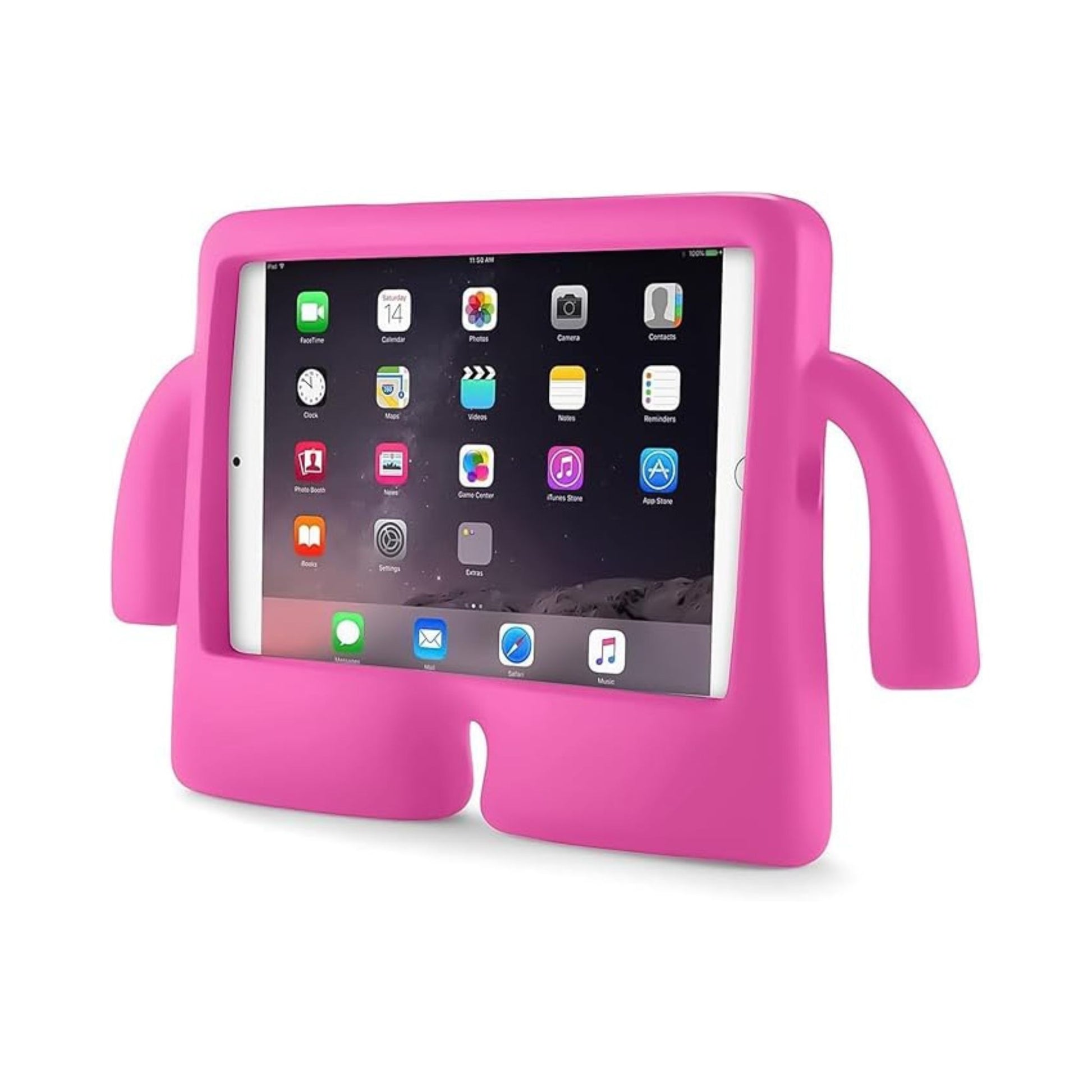 Pink tablet case with a child-friendly design on a white background