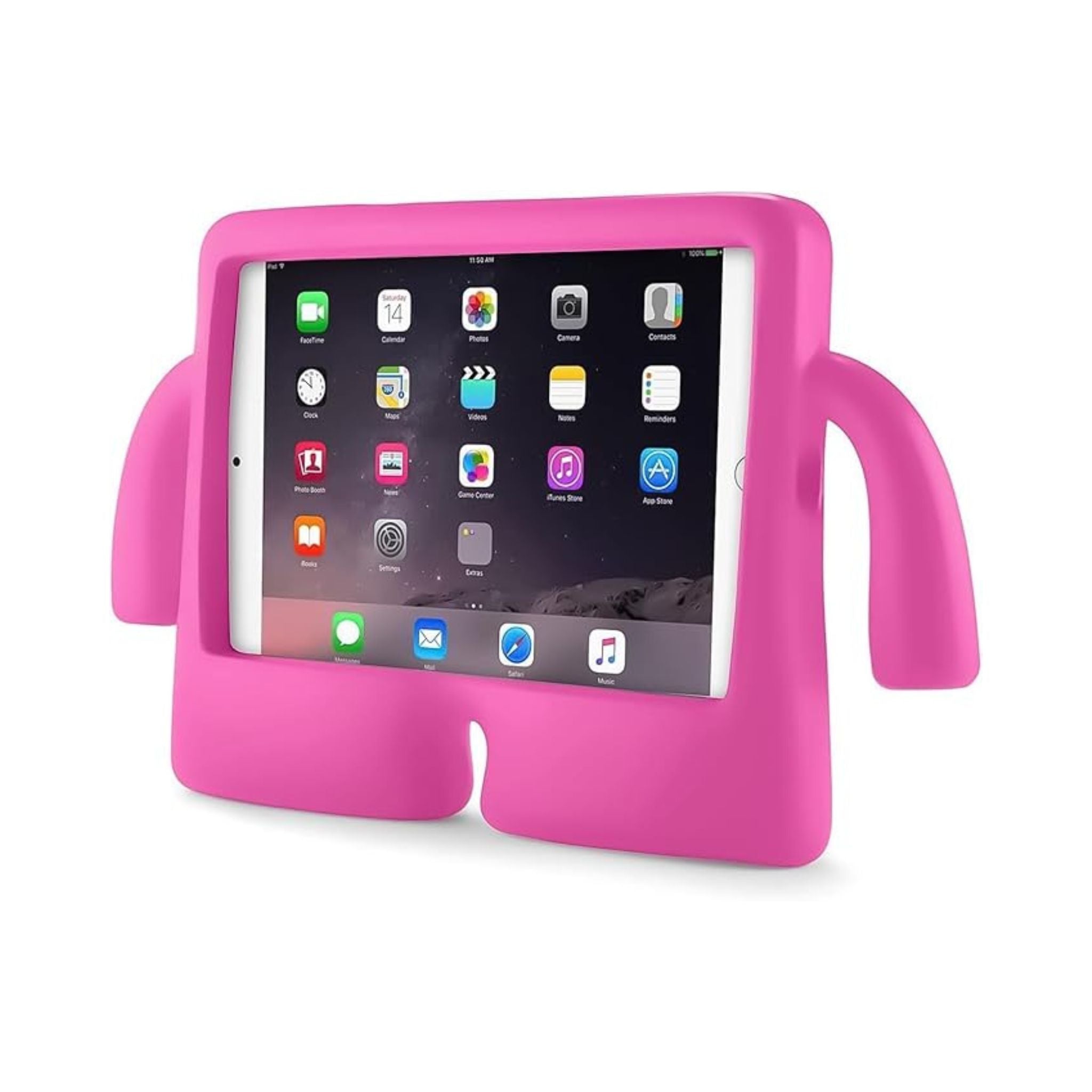 Pink tablet case with a child-friendly design on a white background