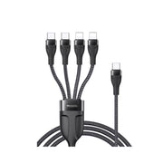 Multi-device charging cable with multiple connectors on a white background