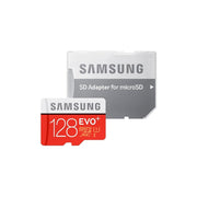 Samsung microSD card and SD adapter on a white background
