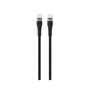 A black USB-C to USB-C braided cable with aluminum shell, displayed in a straight vertical orientation.
