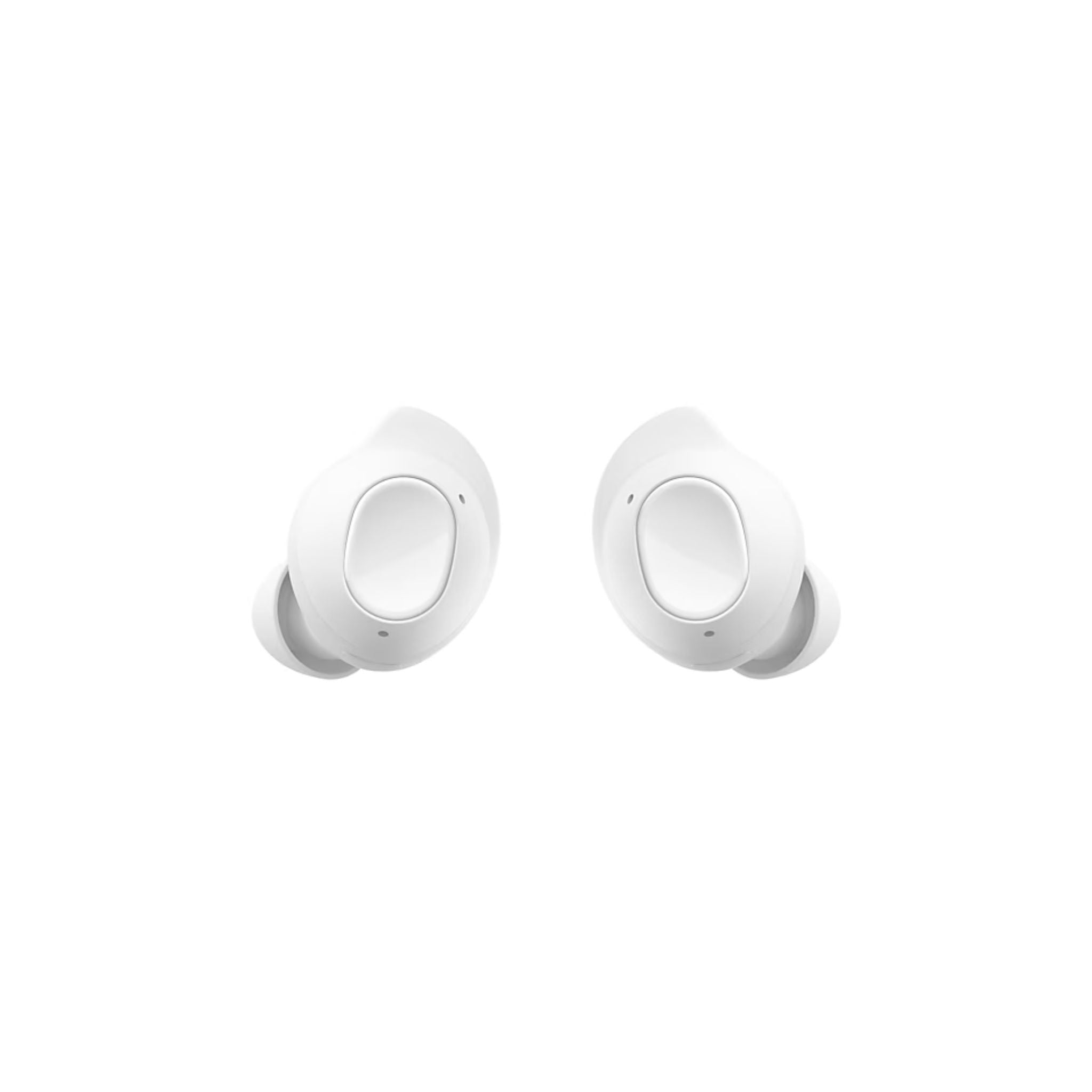 A pair of Samsung Galaxy Buds FE in-ear wireless earbuds in white color with a charging case.