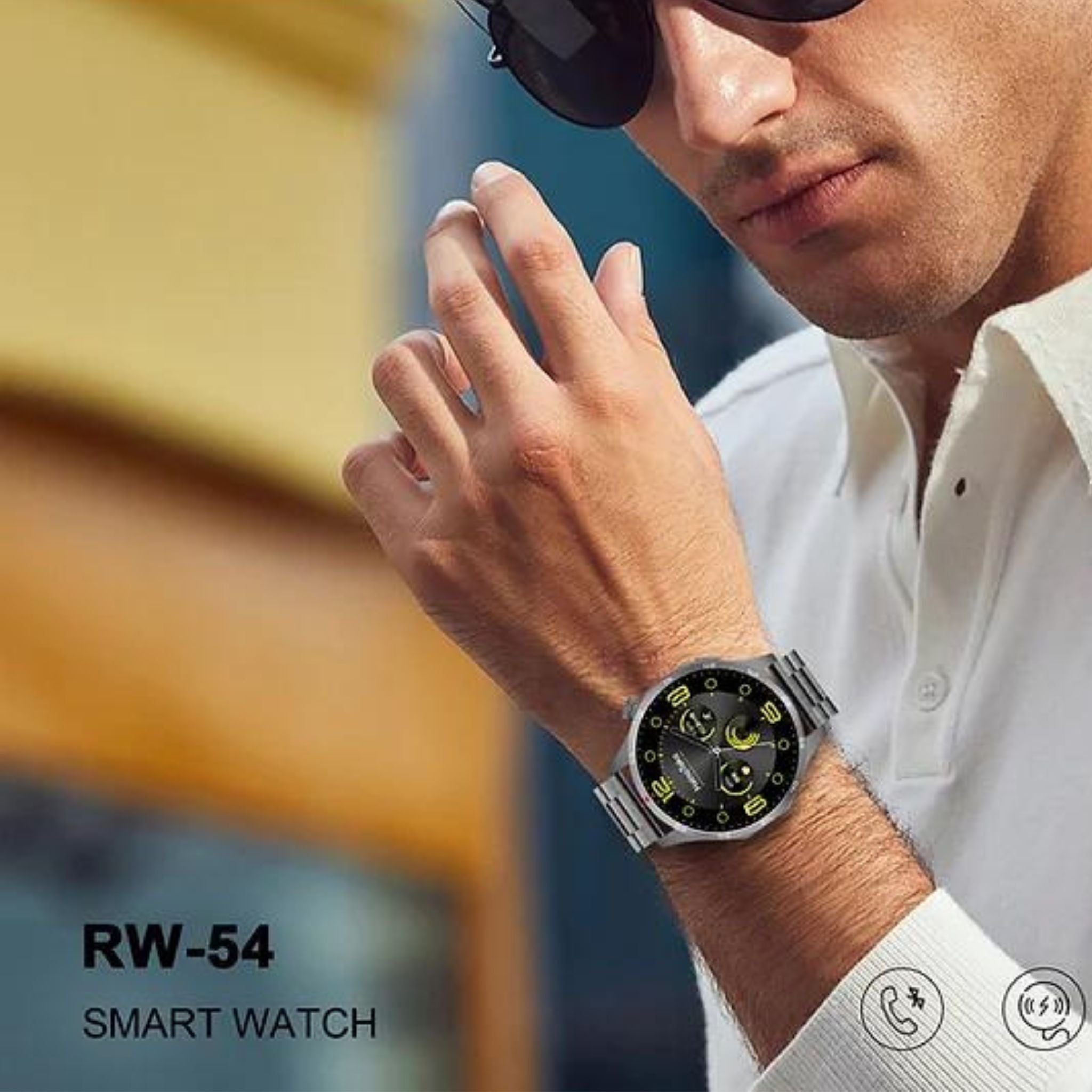 Haino Teko RW-54 Super Max Size (HD,IPS Amolded Display) with 3 Pairs Strap (Silicone+Leather+Stainless Steel) and Wireless Charger For Gents and Boys Black_Black