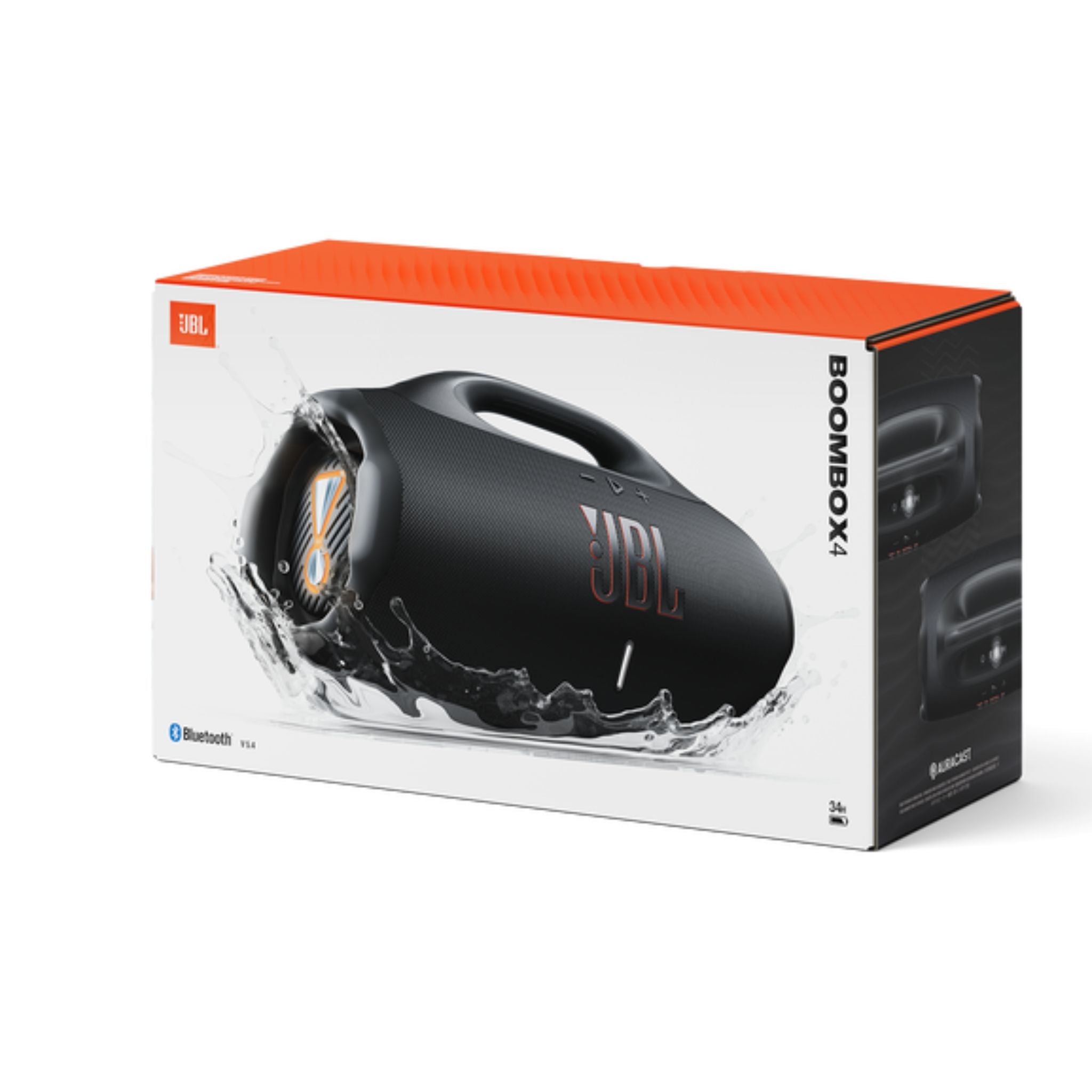 JBL Boombox 4 Portable Bluetooth Speaker, 2x 65W RMS Woofer Power, 37Hz - 20kHz Frequency Response, Two Bast Boost Settings, Up to 28 Hours Playing Time, IP68 Waterproof & Dustproof, Black