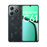 Realme C61 smartphone showing back and front views on a white background