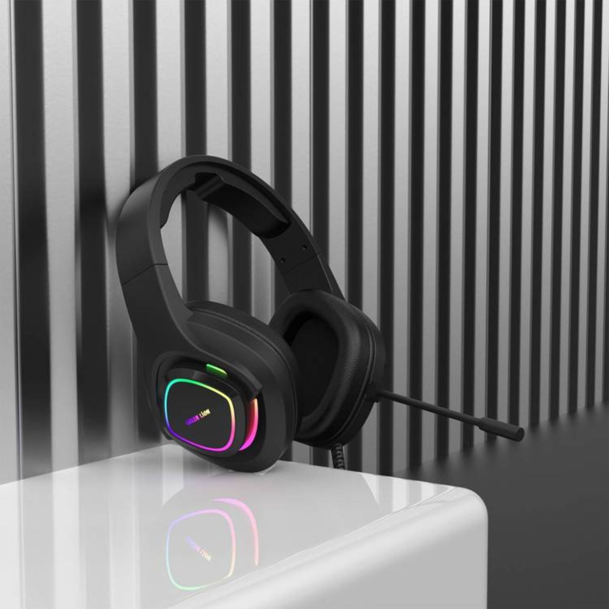 Green Lion GP32X Gaming Headphone with Noise Canceling Microphone, Hight Definition Audio, 3 Color Lights, 3.5mm Audio Jack, 360° Free Bending, Comfortable to Wear - Black