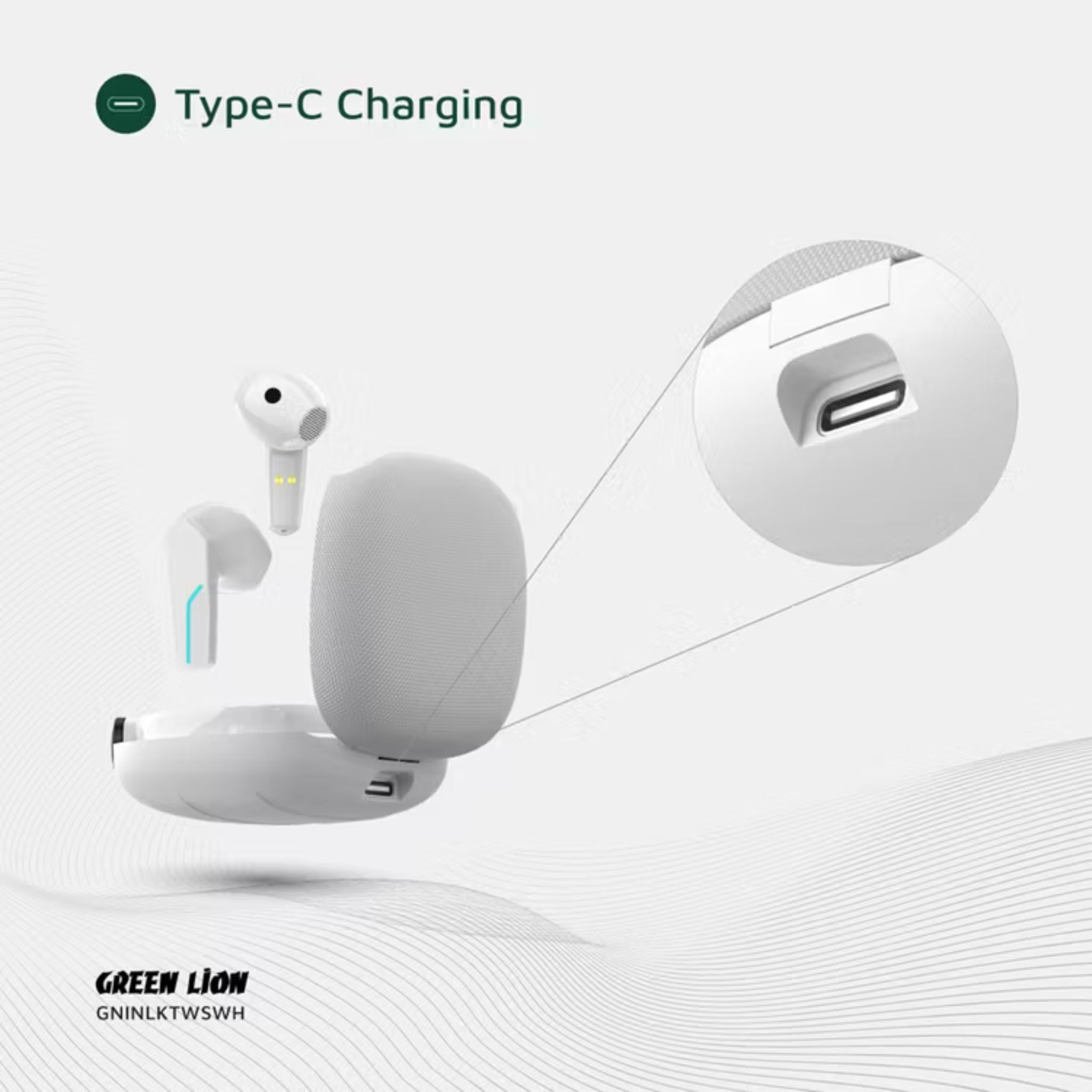 Green Lion Interlaken True Wireless Earbuds with Built-in Dual Microphones, 7 Hours Play Time, 13mm Speaker Size, 300mAh Case & 40mAh Earbuds Battery, 180 Hours Standby Time, Battery Display, Breathing Lights